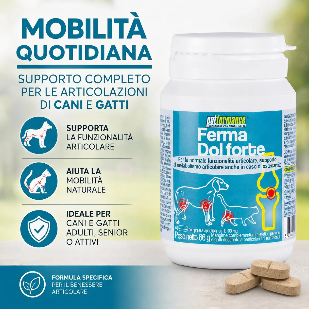 Petformance Fermadol Forte Integratore Articolazioni Cane e Gatto con Glucosamina, Condroitina e Artiglio del Diavolo - 60cps - immagine 2