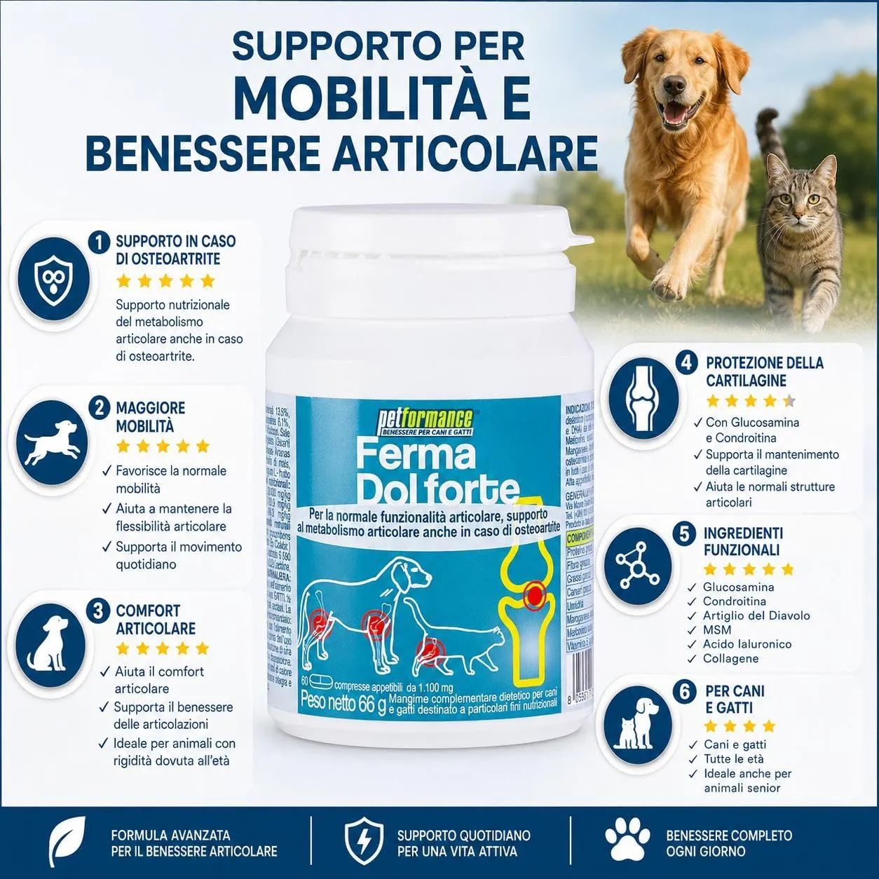 Petformance Fermadol Forte Integratore Articolazioni Cane e Gatto con Glucosamina, Condroitina e Artiglio del Diavolo - 60cps - immagine 5