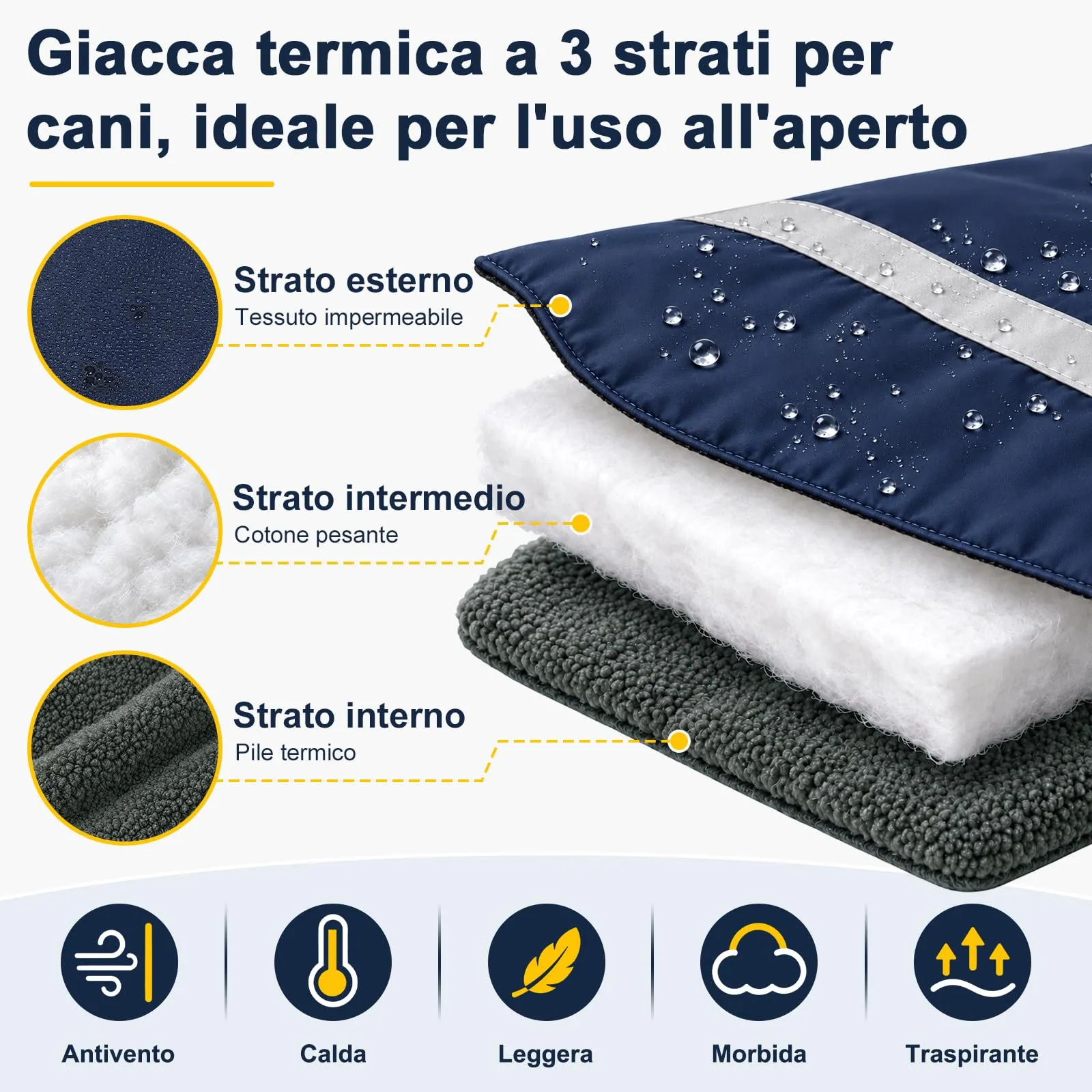 FEimaX Cappotto Invernale per Cani, Giacca Impermeabile Antivento e Riflettente in Pile con Foro per Imbracatura, Blu Navy, XL - immagine 4