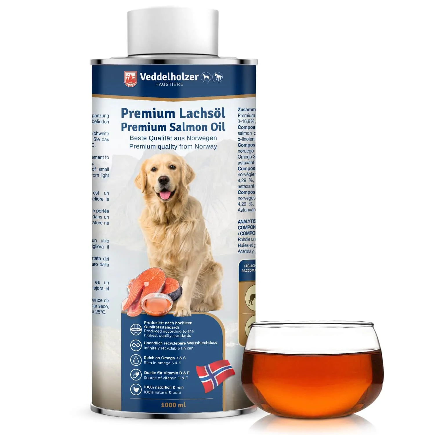 Veddelholzer Salmon Oil for Dogs, 1 Litre - immagine 1