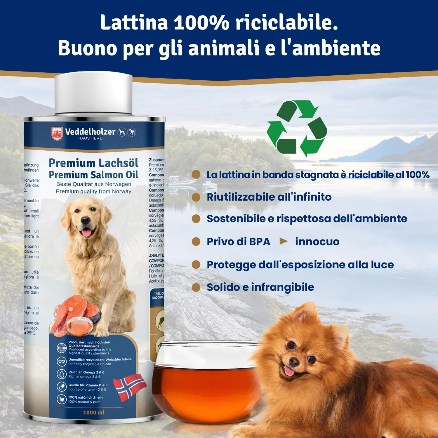 Veddelholzer Salmon Oil for Dogs, 1 Litre - immagine 3