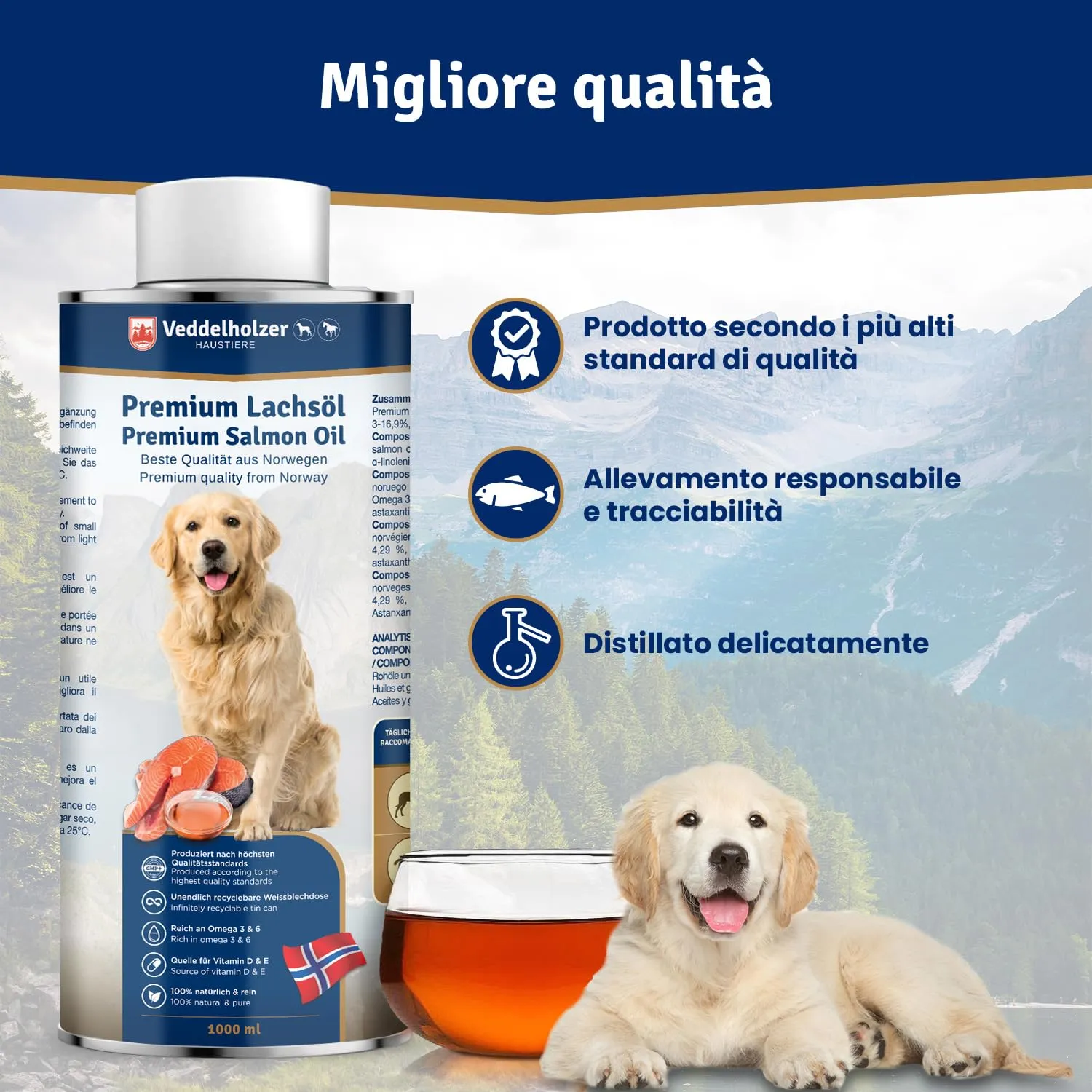 Veddelholzer Salmon Oil for Dogs, 1 Litre - immagine 4