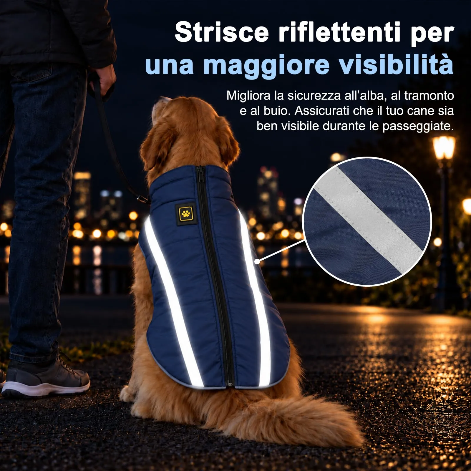 FEimaX Cappotto Invernale per Cani, Giacca Impermeabile Antivento e Riflettente in Pile con Foro per Imbracatura, Blu Navy, 6XL - immagine 5