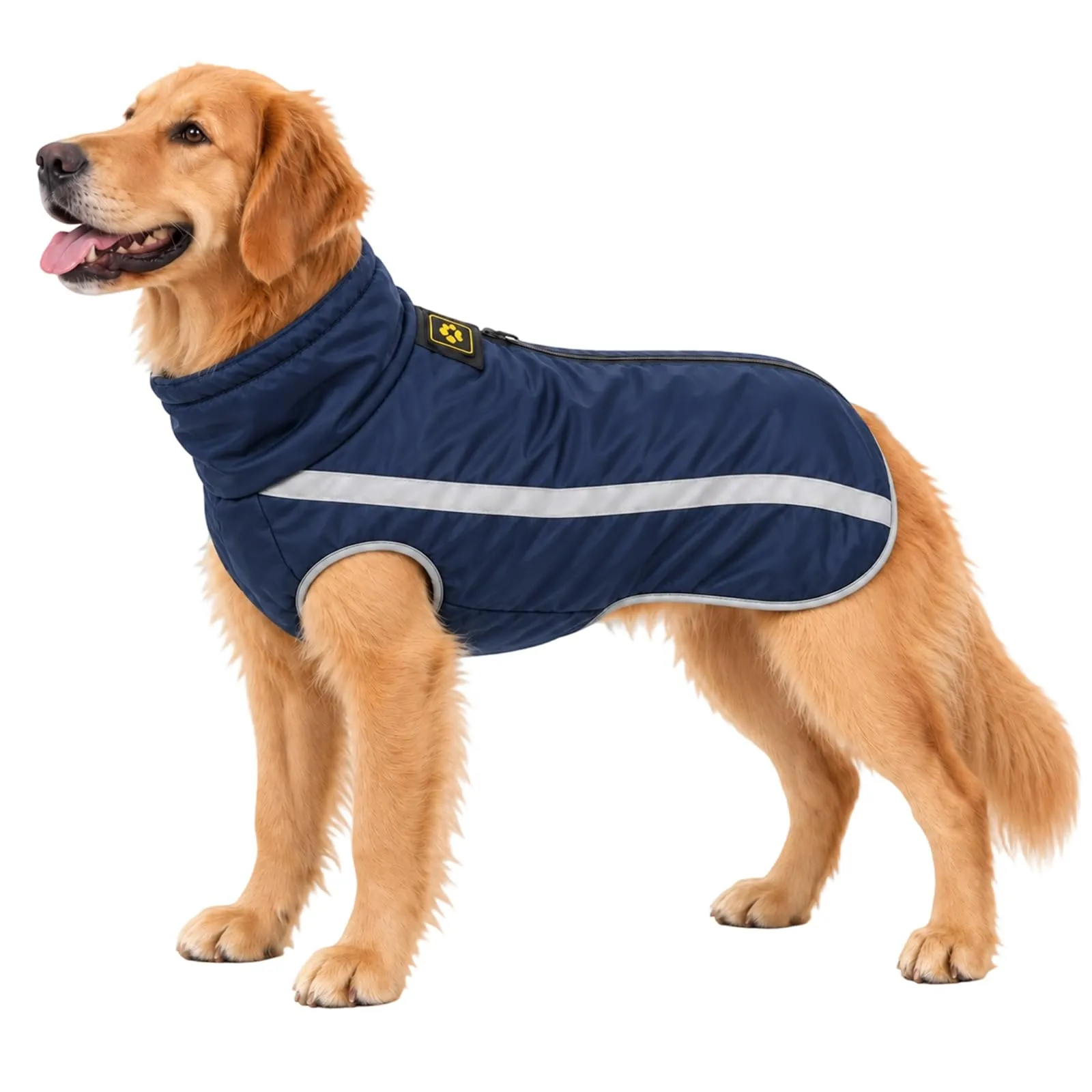 FEimaX Cappotto Invernale per Cani, Giacca Impermeabile Antivento e Riflettente in Pile con Foro per Imbracatura, Blu Navy, 6XL - immagine 9