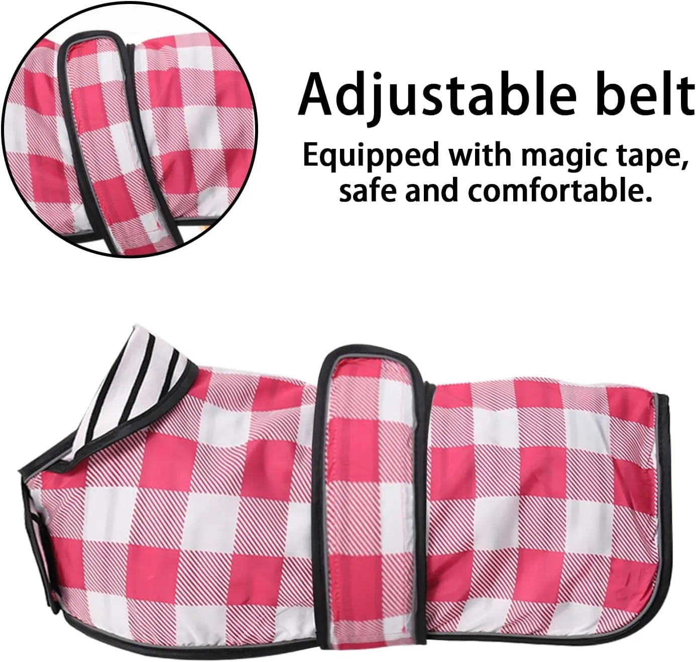 Geyecete Impermeabile per Cani e Bassotti con Spalline Riflettenti, Rosa a Scacchi, XL - immagine 3