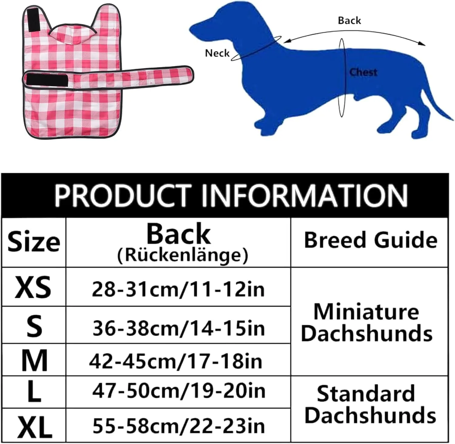 Geyecete Impermeabile per Cani e Bassotti con Spalline Riflettenti, Rosa a Scacchi, XL - immagine 4