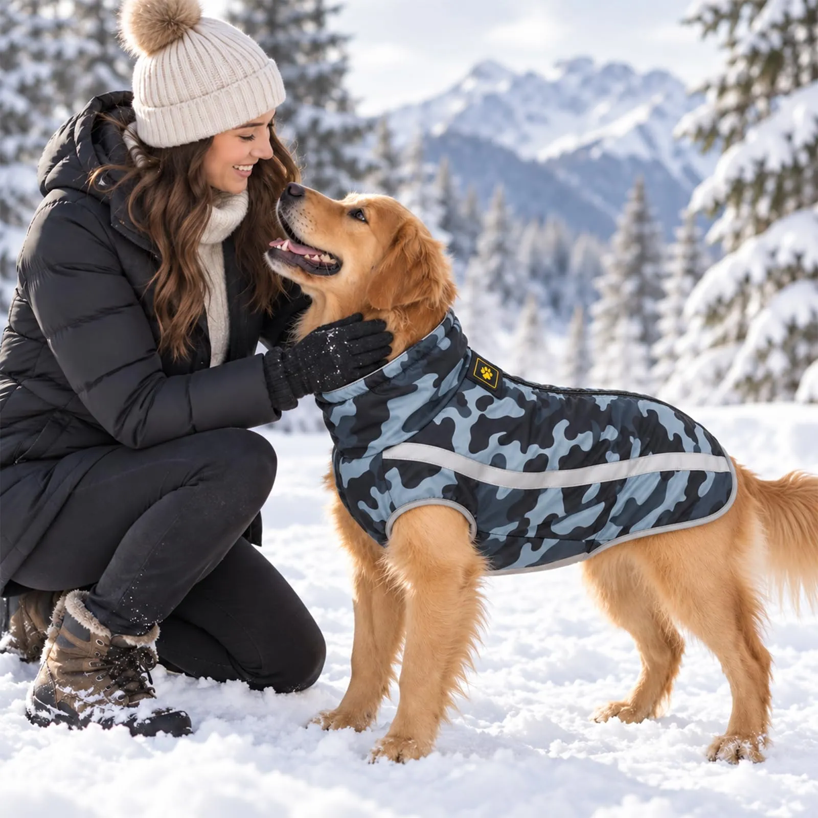 FEimaX Cappotto Invernale per Cani, Giacca Impermeabile, Antivento e Riflettente in Pile con Foro per Imbracatura, Taglia 4XL, Camouflage - immagine 6