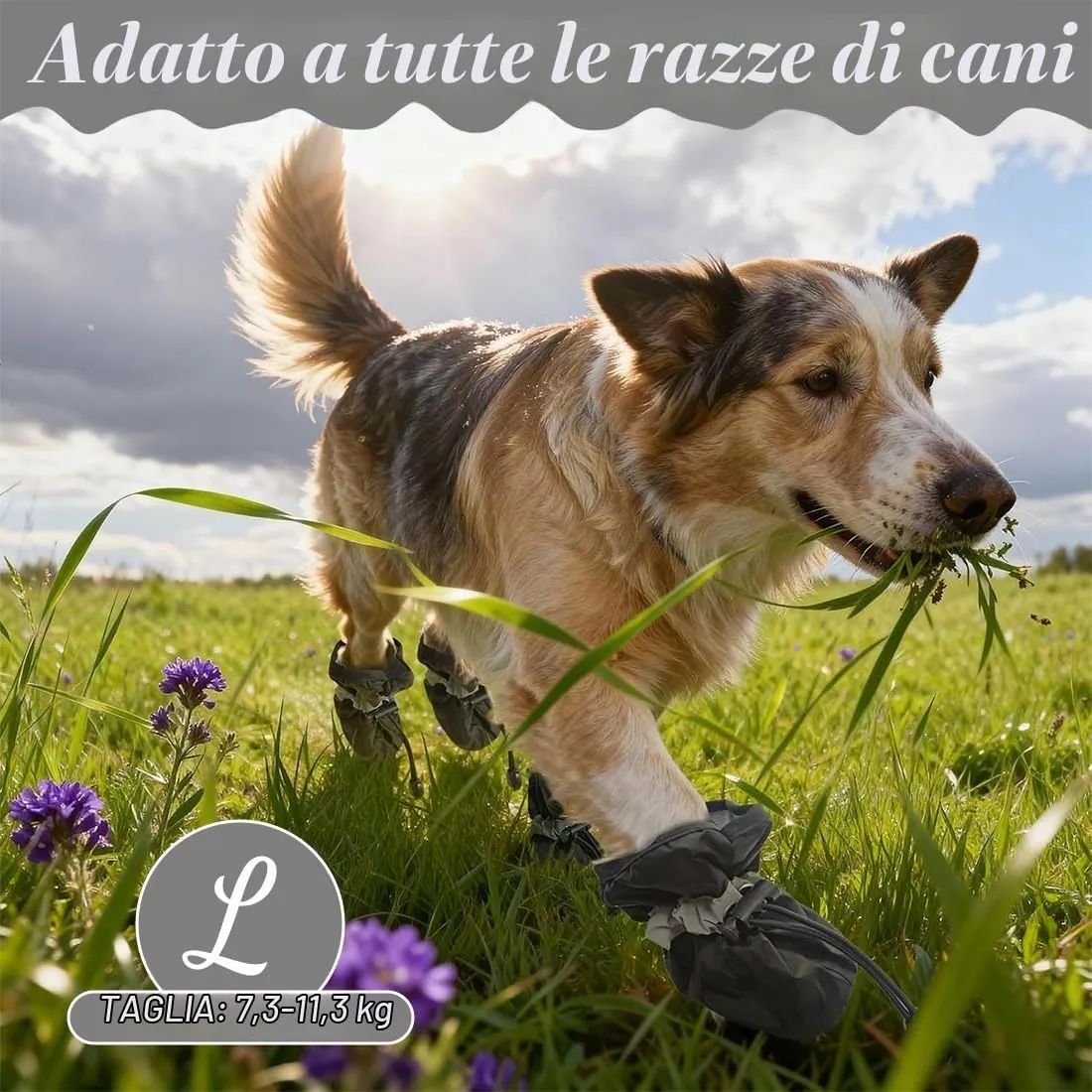 LEPGUYO Scarpe Cane Impermeabili Antiscivolo, Taglia L per Cani Medi-Grandi 16-25lbs, 2 Coppie - immagine 4