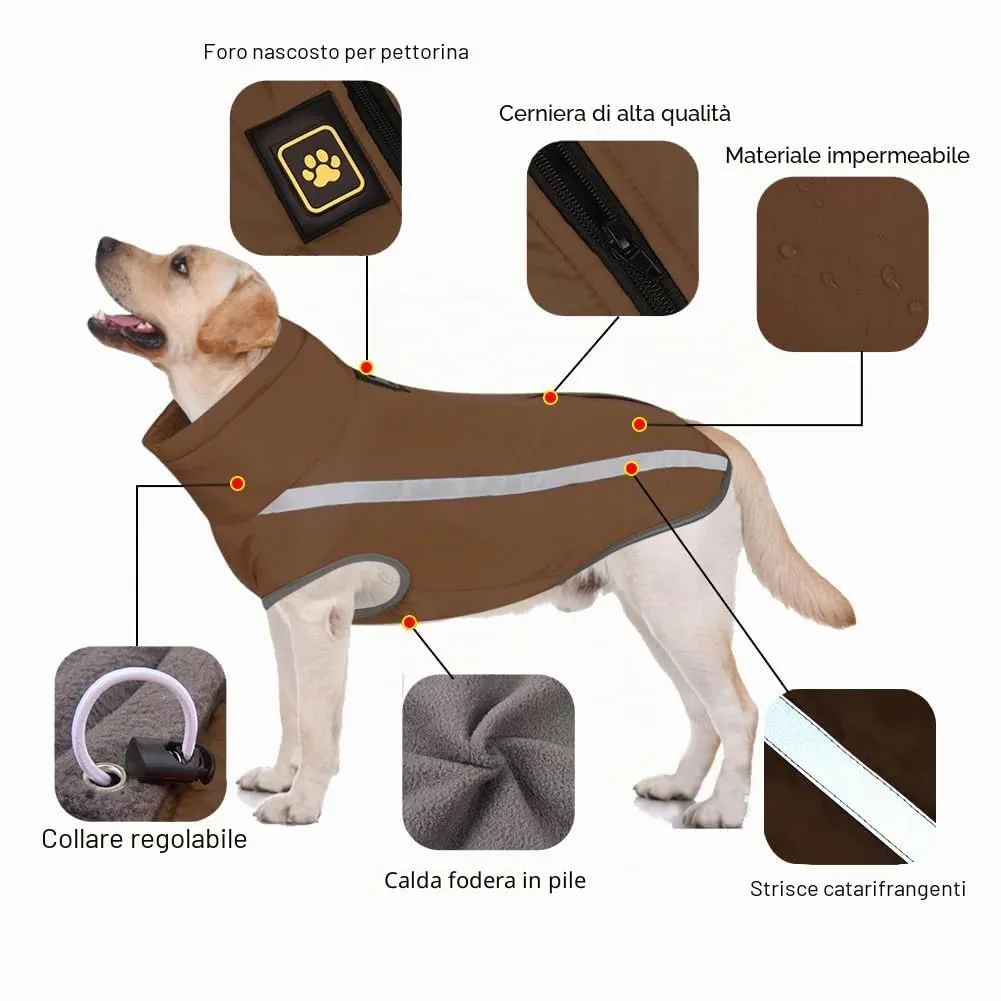 FEimaX Cappotto Invernale per Cani, Giacca Impermeabile Antivento e Riflettente in Pile con Foro per Imbracatura - immagine 3