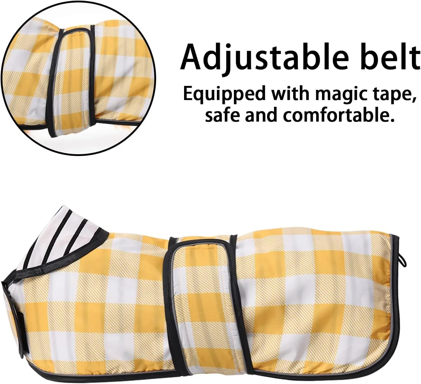 Geyecete Cappotto Impermeabile per Cani Bassotto con Spalline Riflettenti, Giallo a Scacchi, XL - immagine 3