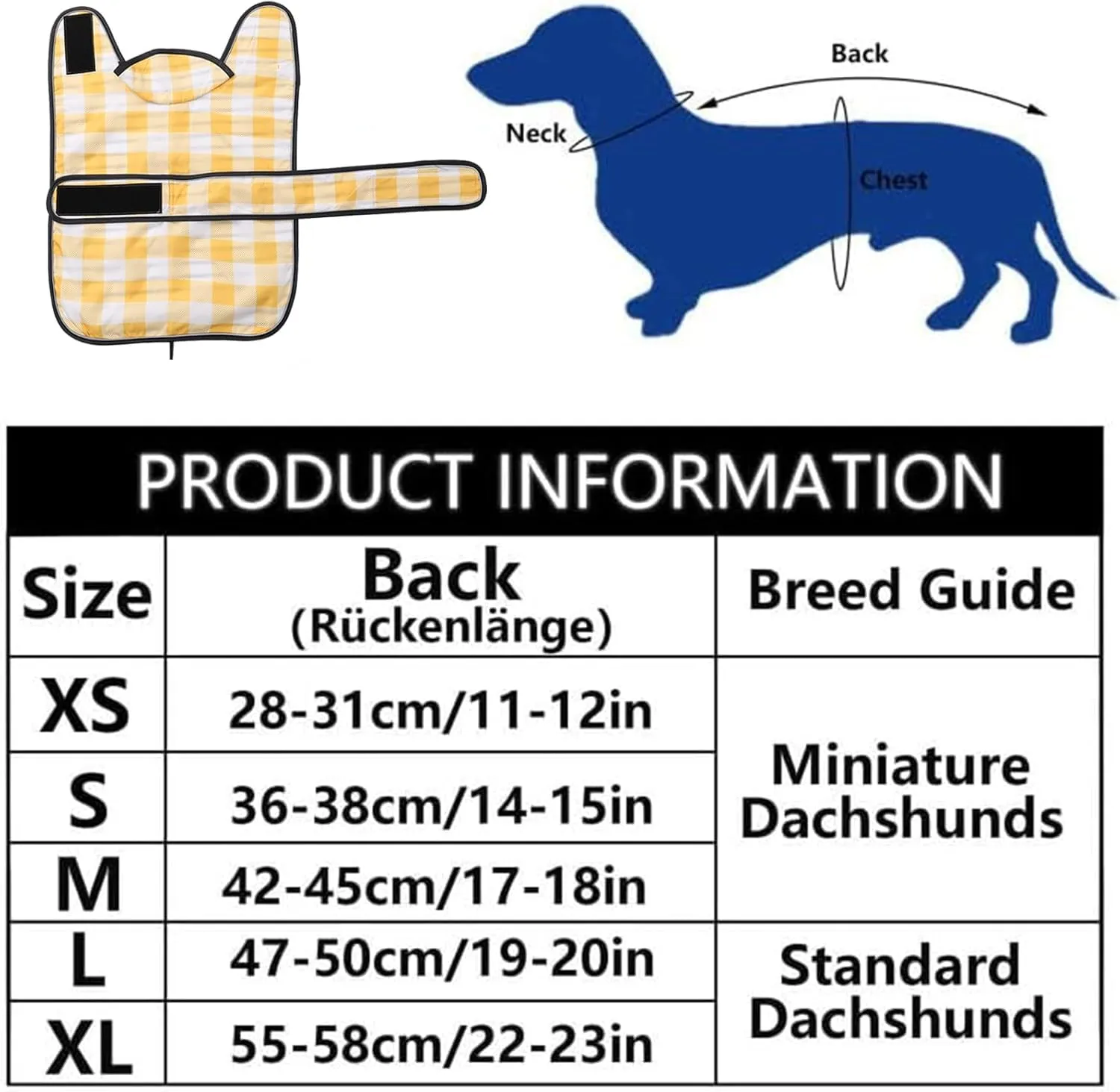 Geyecete Cappotto Impermeabile per Cani Bassotto con Spalline Riflettenti, Giallo a Scacchi, XL - immagine 4