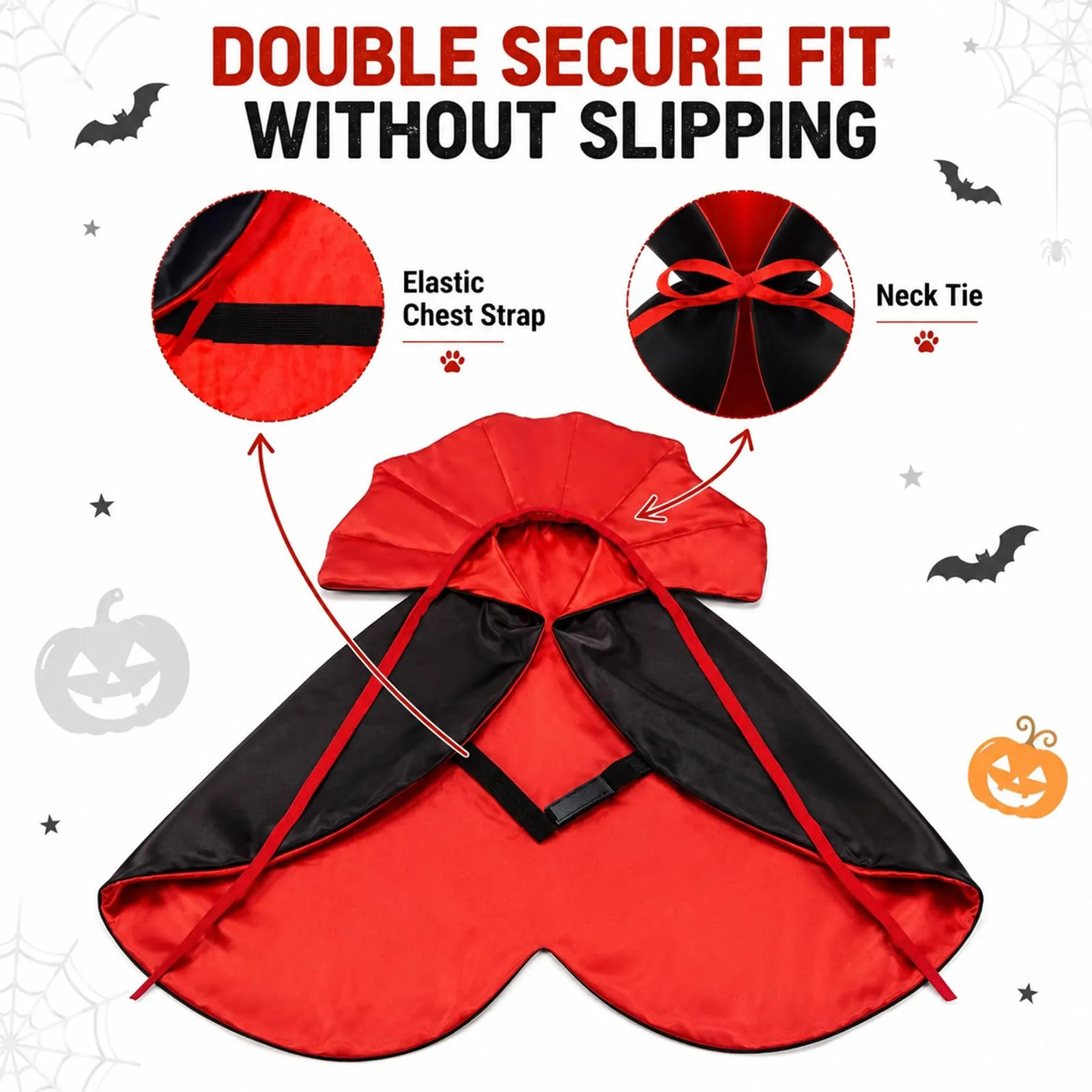 Huanmin Costume Halloween Vampiro Mantello Rosso Nero per Cani e Gatti, Taglia S - immagine 3