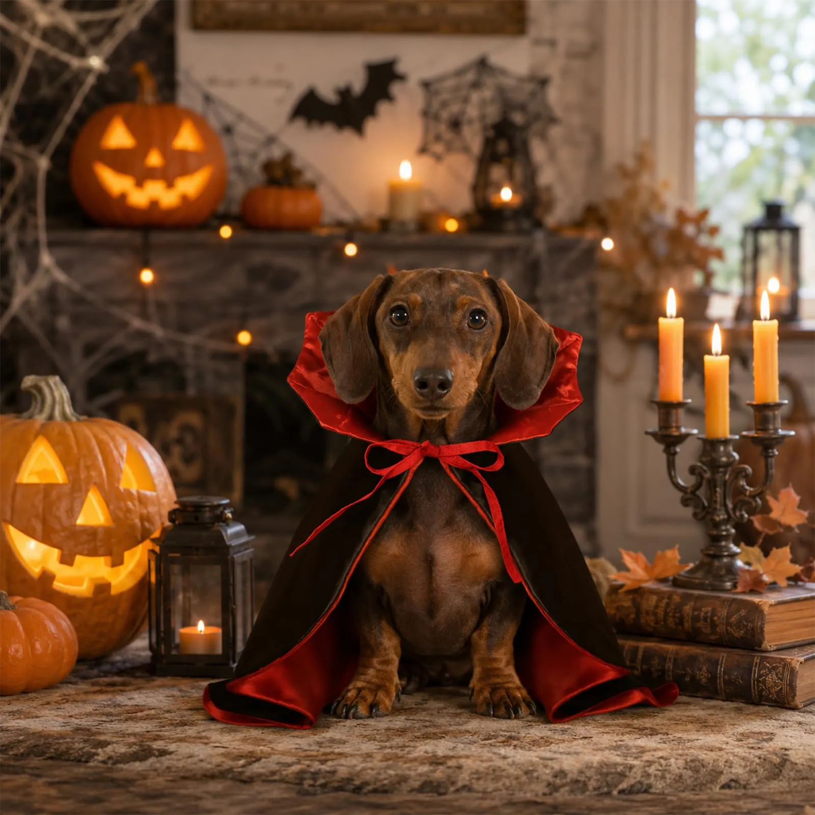 Huanmin Costume Halloween Vampiro Mantello Rosso Nero per Cani e Gatti, Taglia S - immagine 5