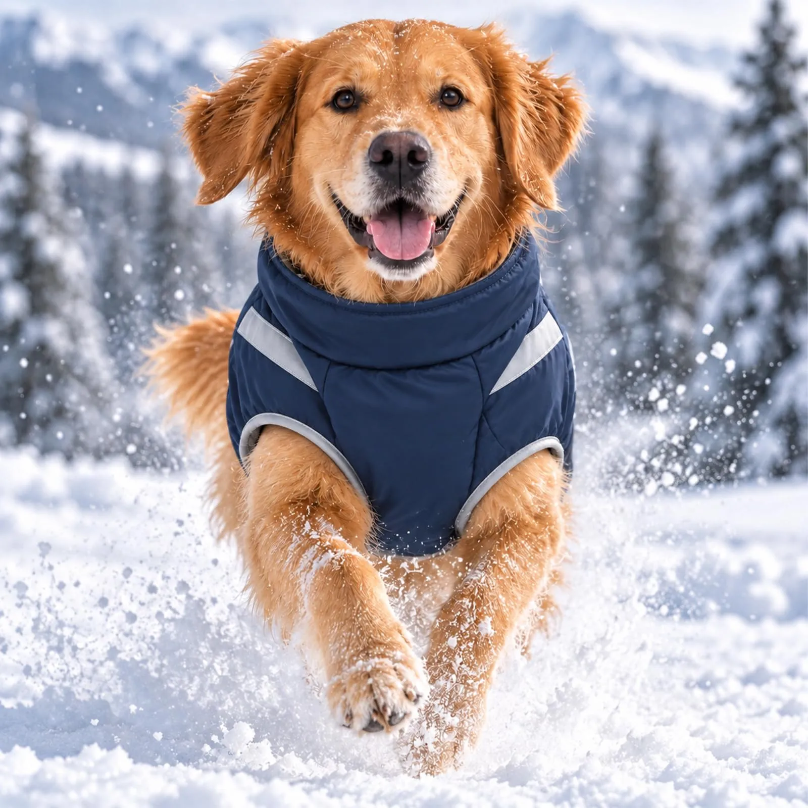 FEimaX Cappotto Invernale per Cani, Giacca Impermeabile Antivento e Riflettente in Pile con Foro per Imbracatura, Blu Navy, 4XL - immagine 8