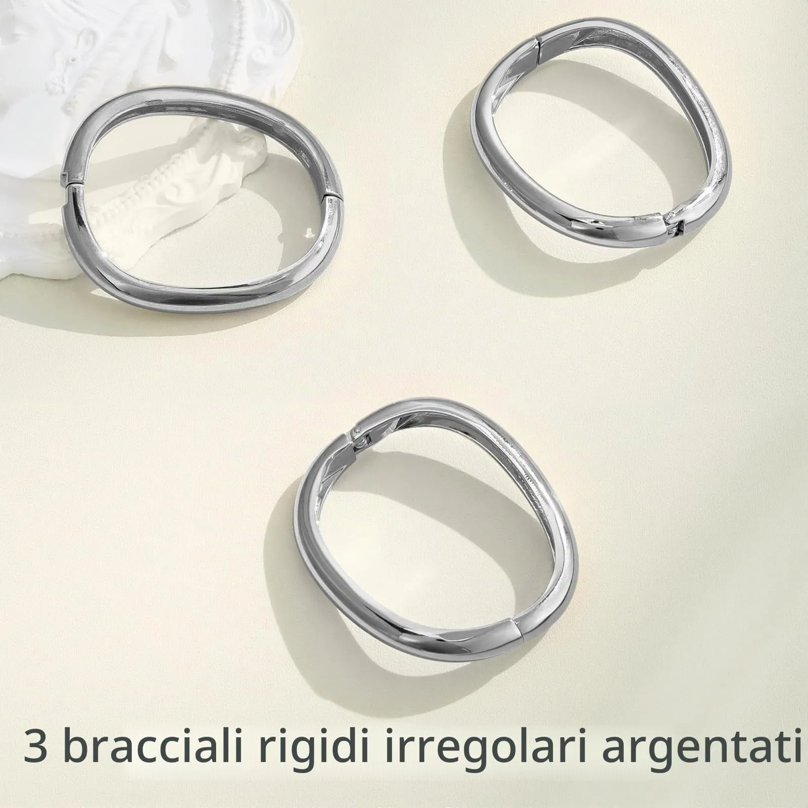 Emibele Bracciali Argentati da Donna, 3 Pezzi, Chunky Irregolari - immagine 7
