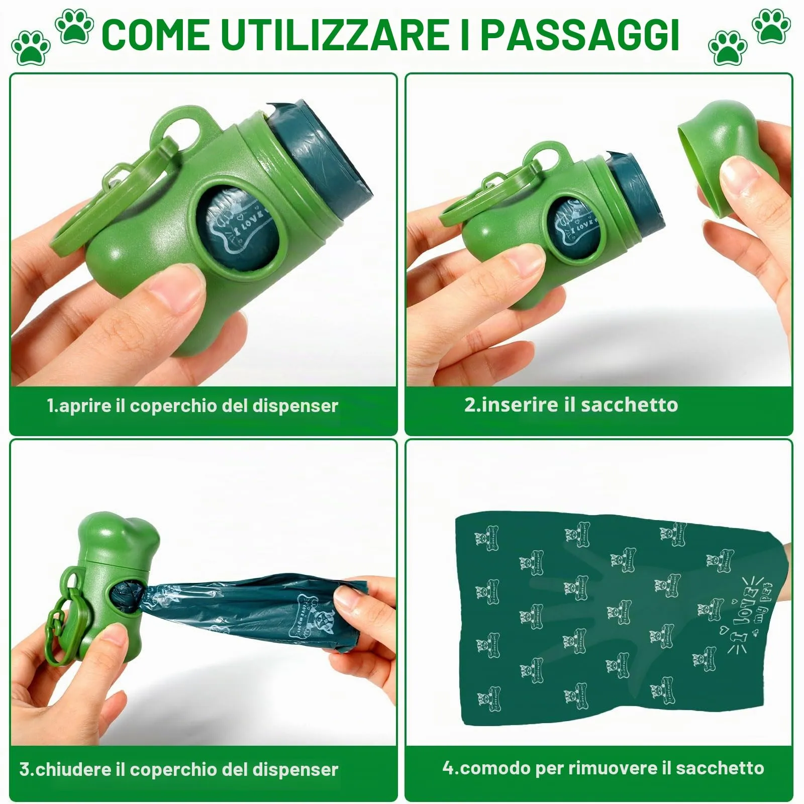 JEDWKFA Sacchetti per Cacca di Cane, 600 Pezzi, 24 Rotoli, con Dispenser, Verde Scuro - immagine 4