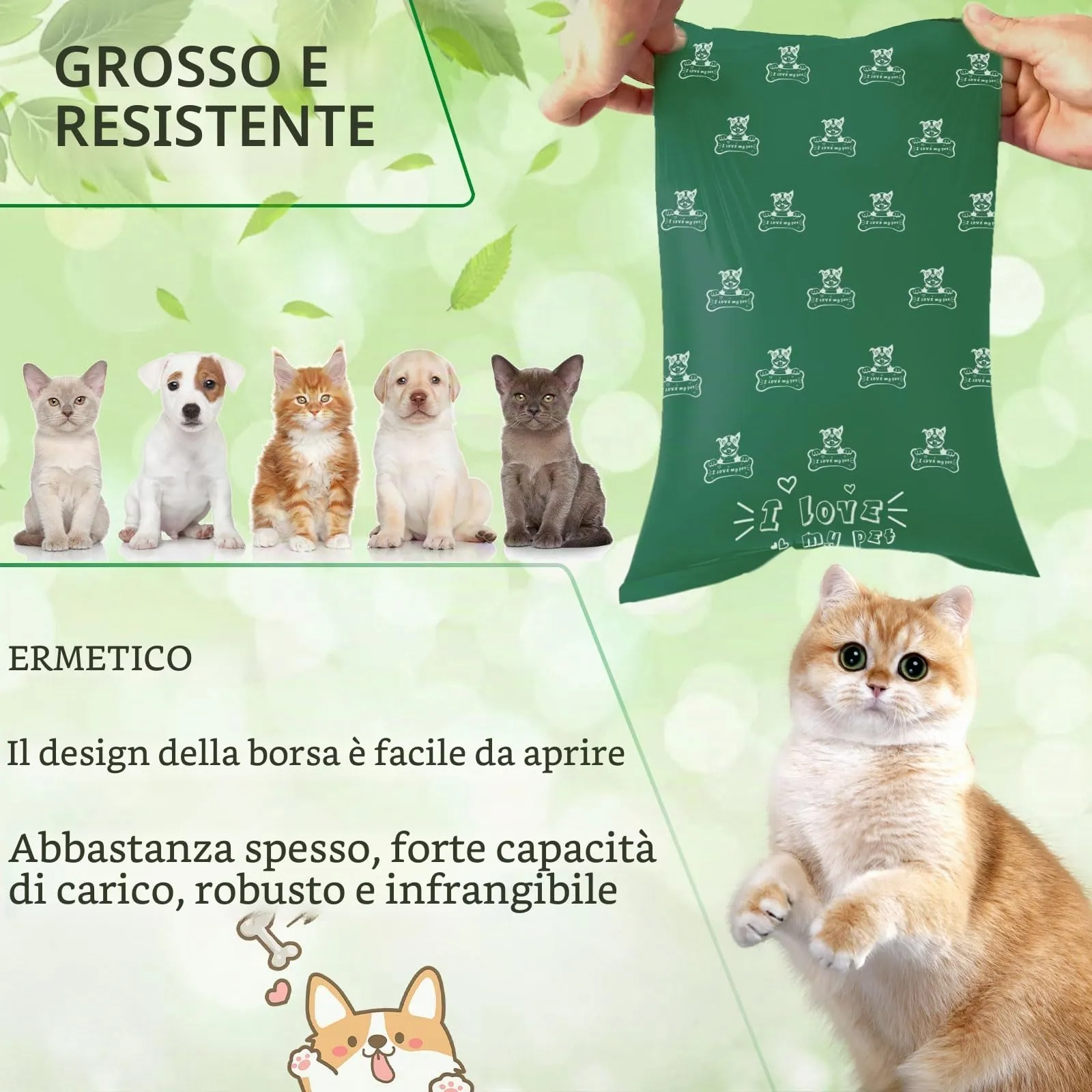 JEDWKFA Sacchetti per Cacca di Cane, 600 Pezzi, 24 Rotoli, con Dispenser, Verde Scuro - immagine 5