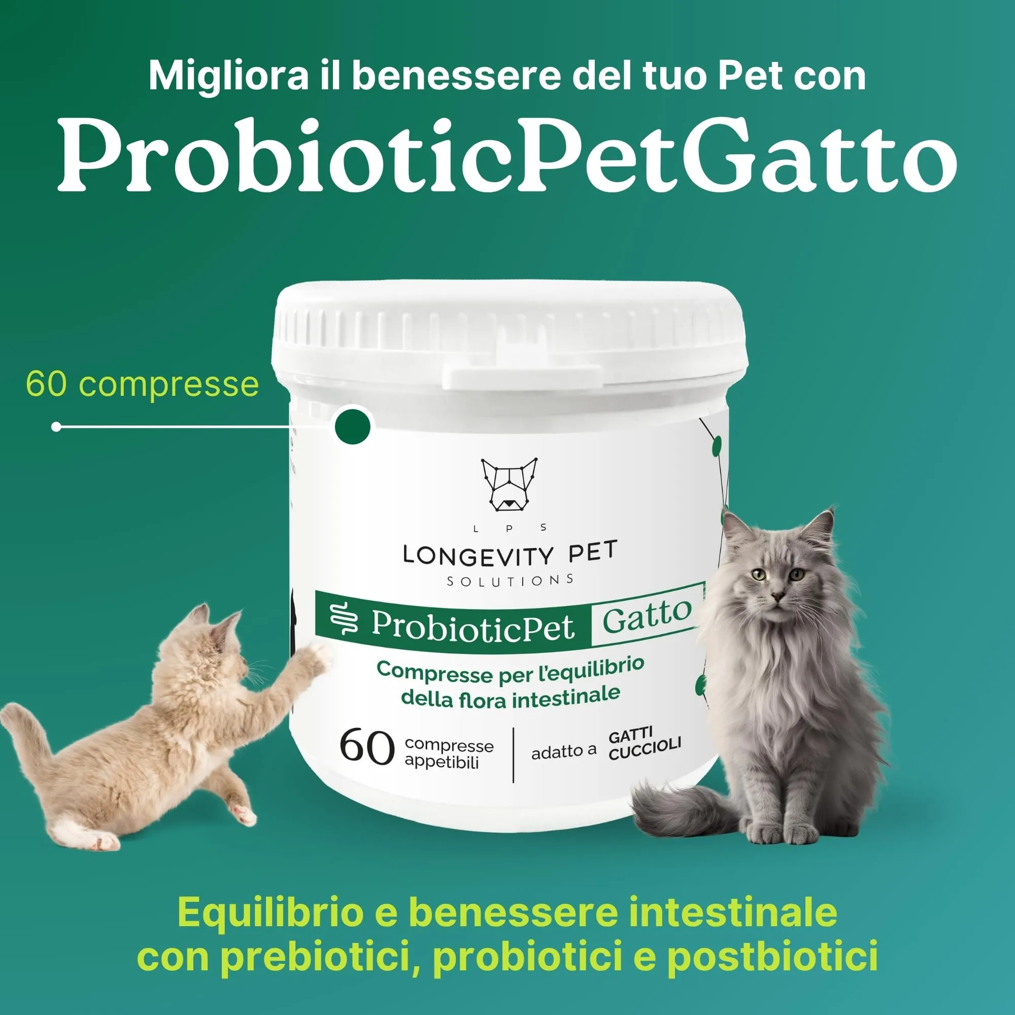 LPS ProbioticPet Gatto Fermenti Lattici e Probiotici, 60 Compresse - immagine 2