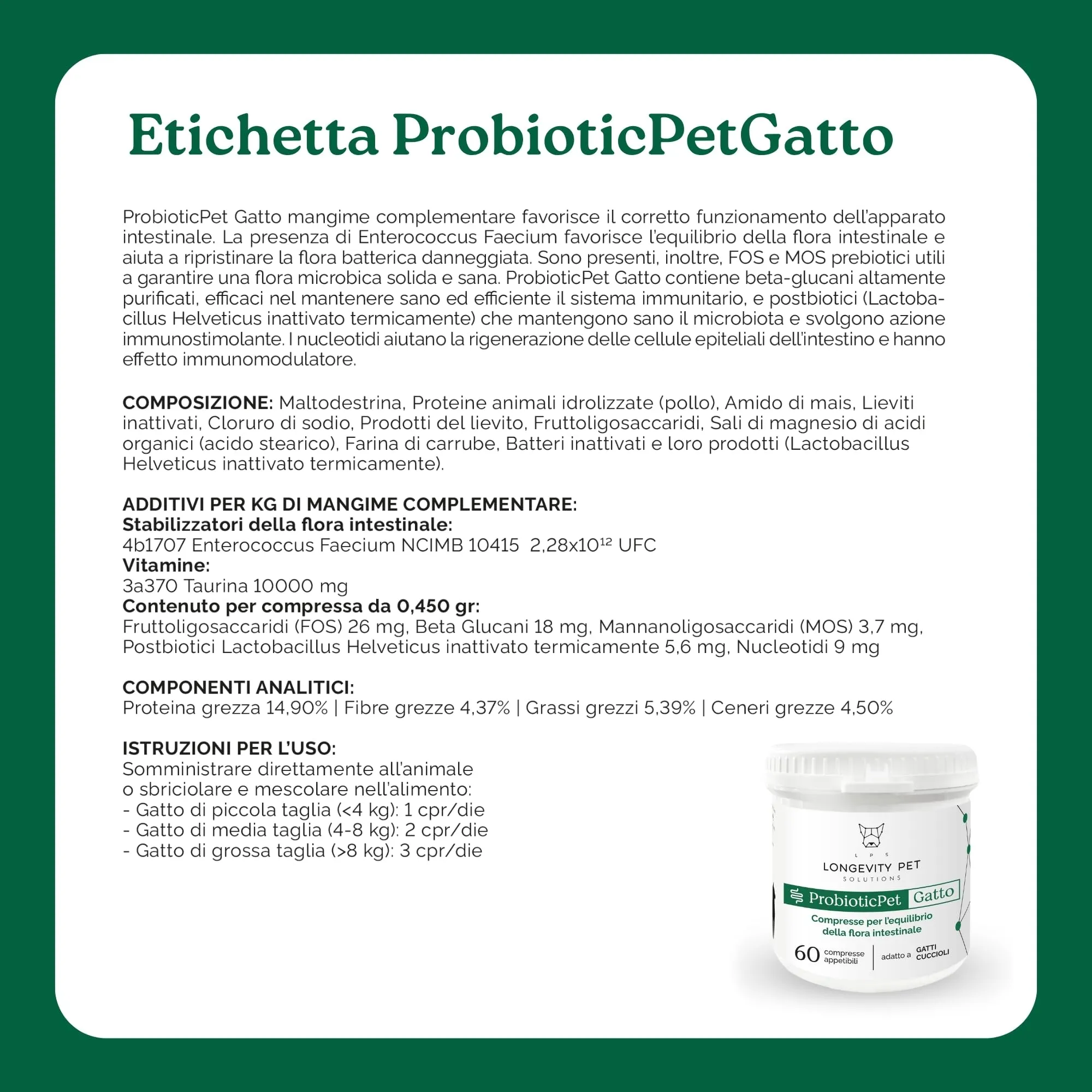 LPS ProbioticPet Gatto Fermenti Lattici e Probiotici, 60 Compresse - immagine 6