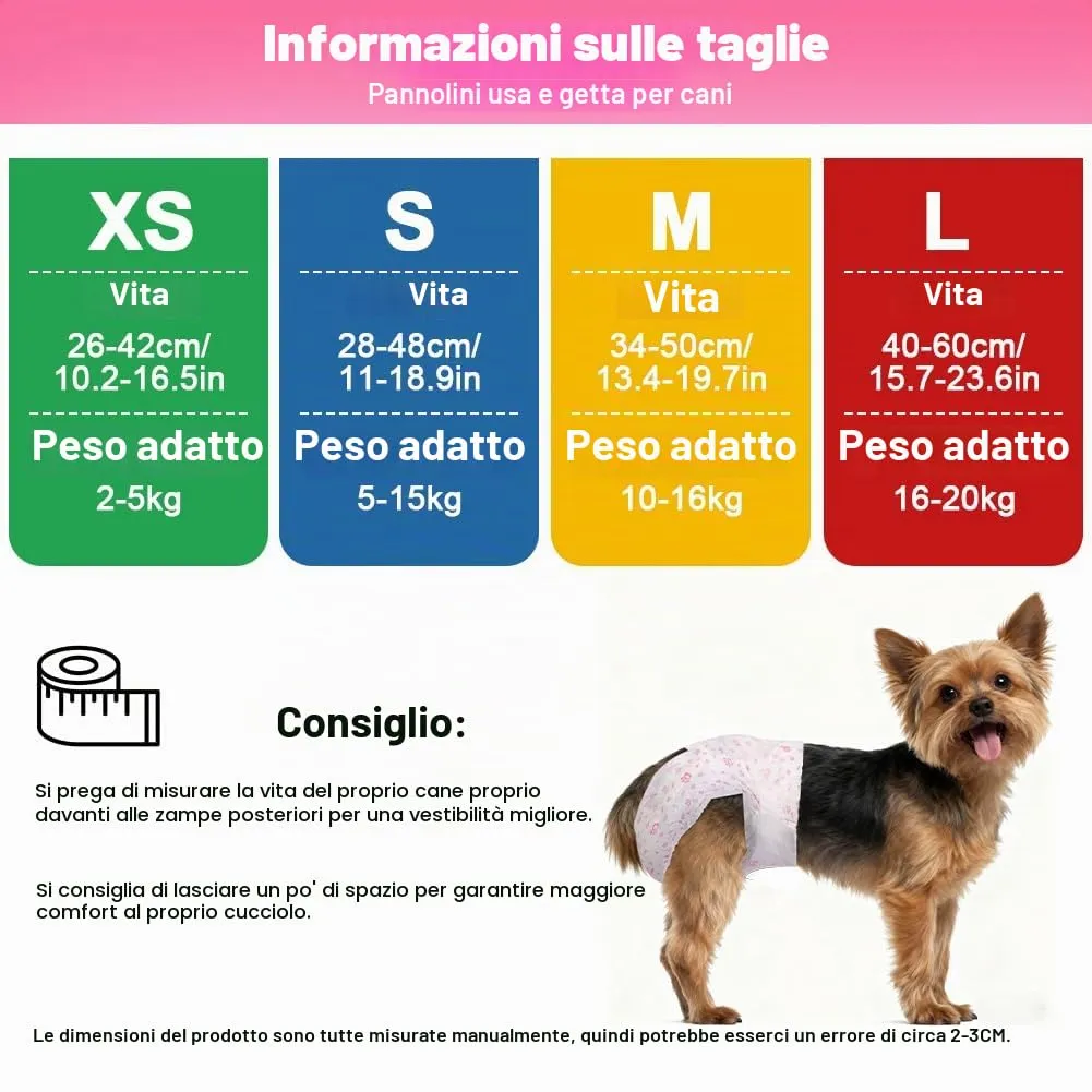 AUYAO Pannolini Monouso per Cani con Indicatore di Umidità e Patch Adesiva, Super Assorbenti, M, confezione da 20 - immagine 2