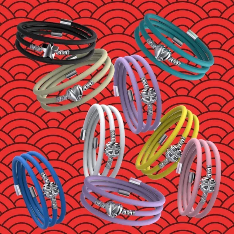 Too Late Bracciale Macaron Donna in Caucciù con Charm Simbolo Cuore Stella Quadrifoglio - immagine 6