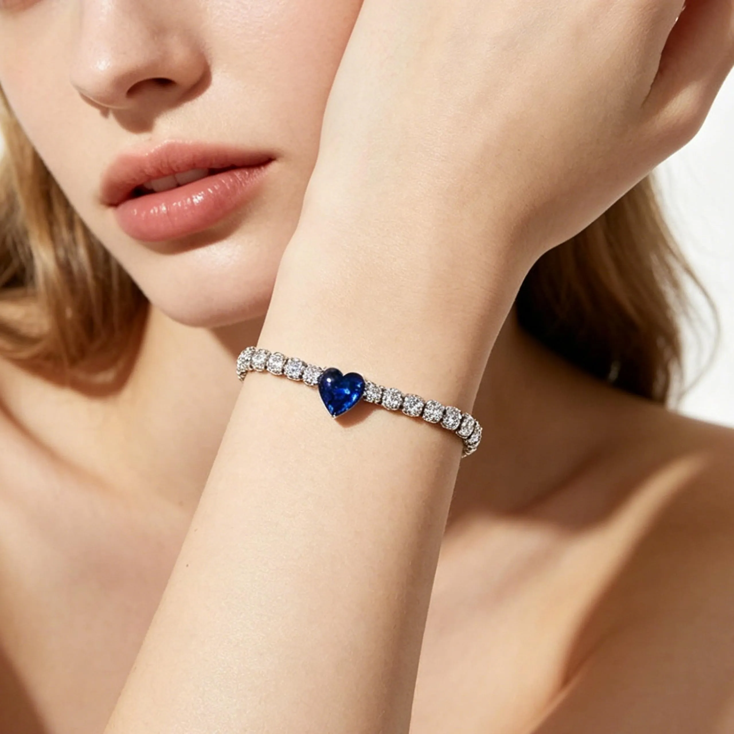 AM RINO MILANO Bracciale tennis donna con cuore in zirconi (blu) - immagine 3