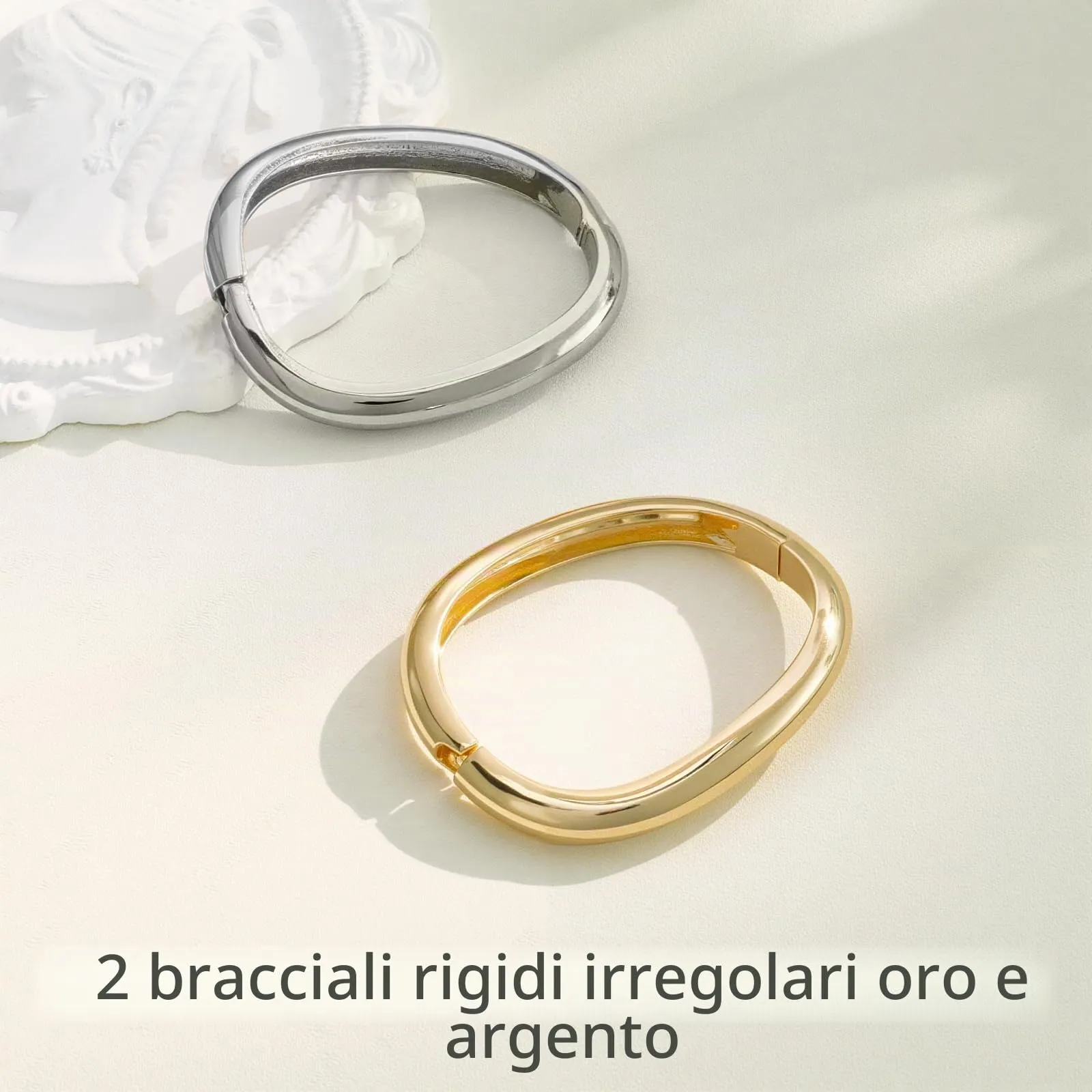 Emibele Bracciali Dorati e Argentati da Donna, 2 Pezzi, Chunky Irregolari - immagine 7
