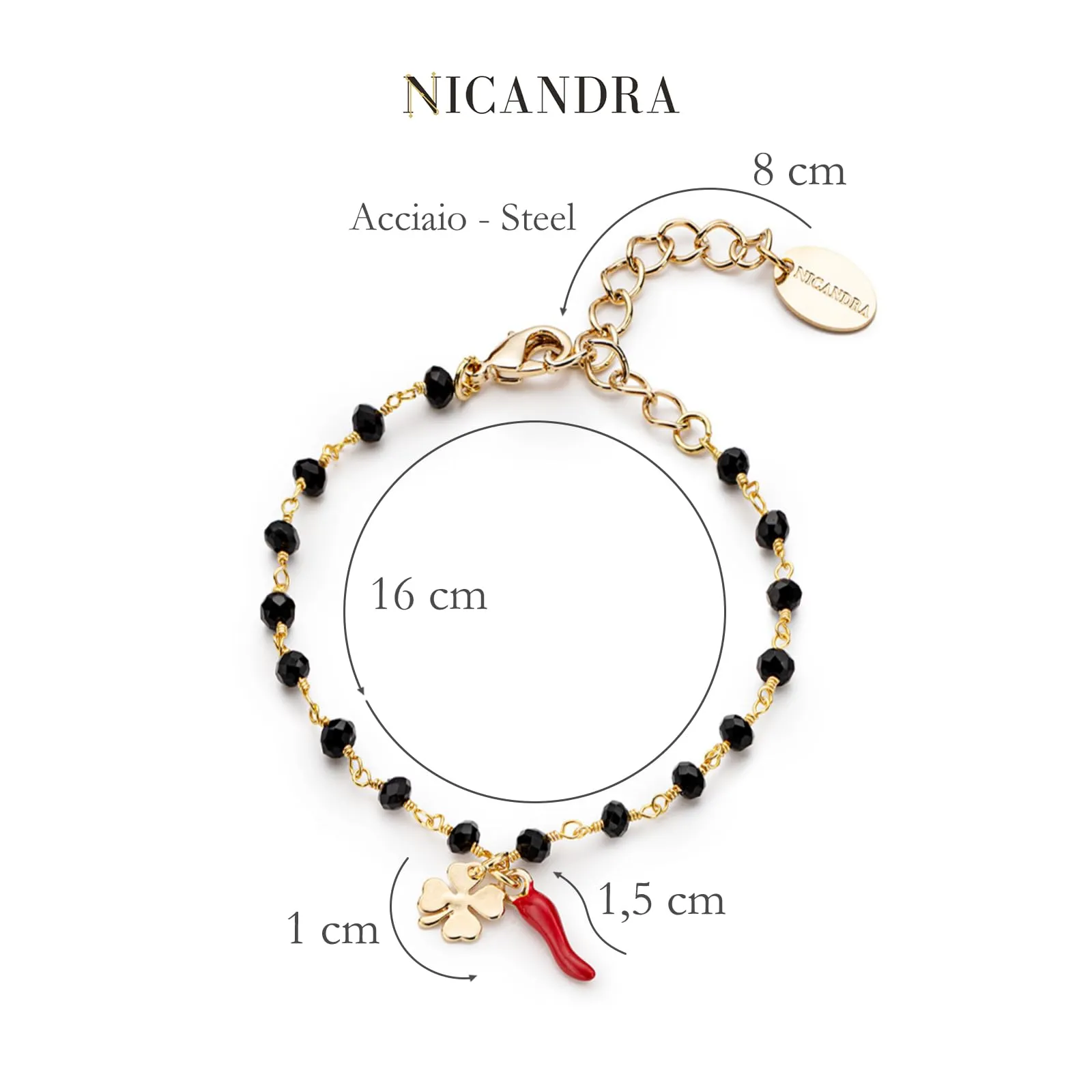 NICANDRA Bracciale Donna e Uomo Oro con Corno e Quadrifoglio Portafortuna - immagine 3