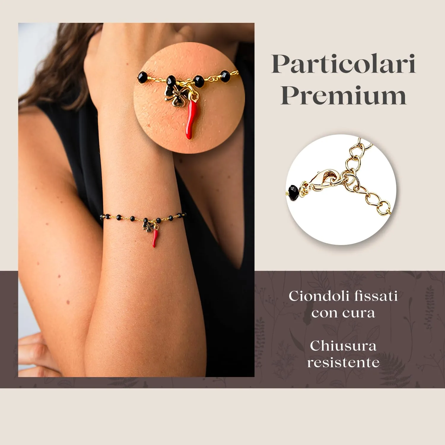 NICANDRA Bracciale Donna e Uomo Oro con Corno e Quadrifoglio Portafortuna - immagine 4