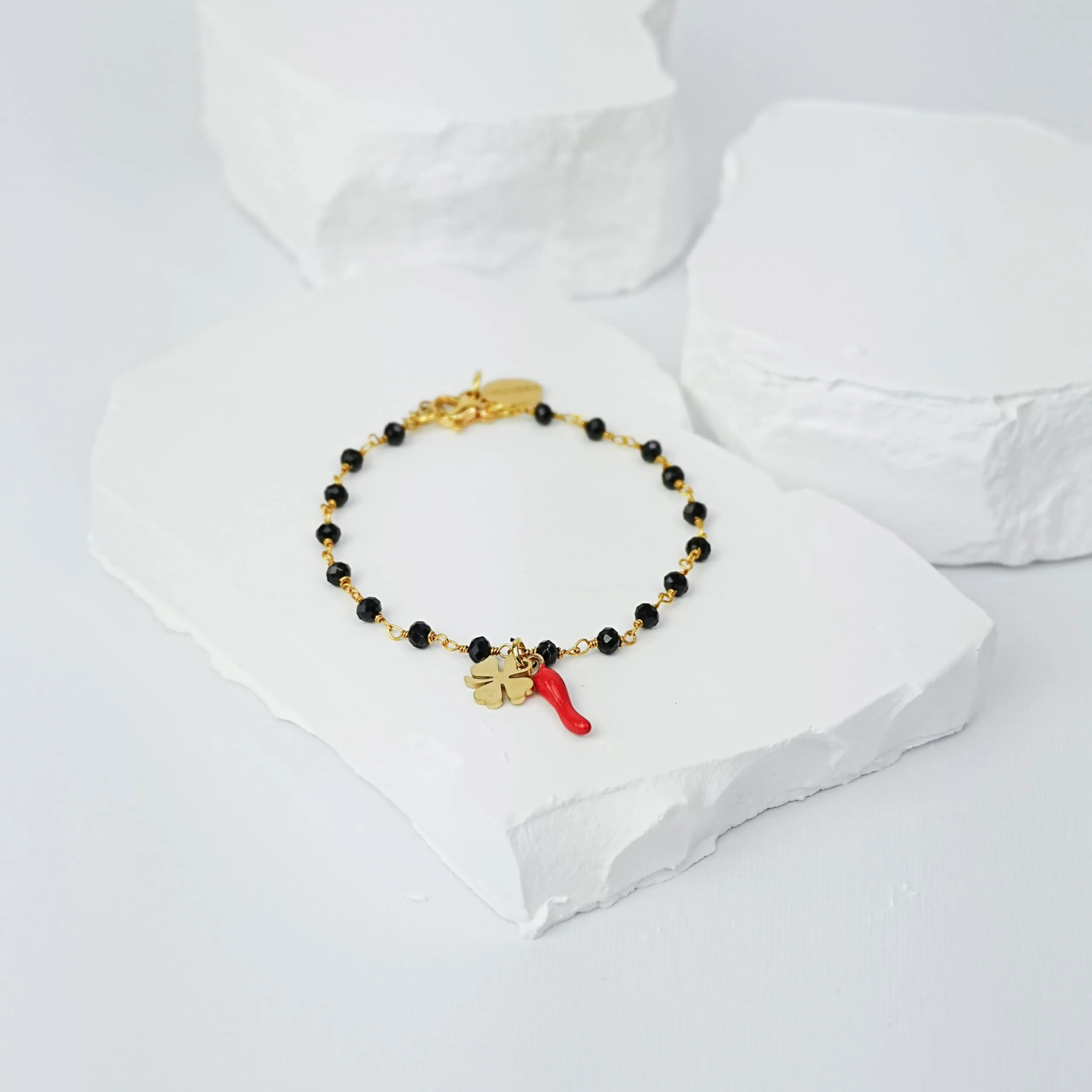 NICANDRA Bracciale Donna e Uomo Oro con Corno e Quadrifoglio Portafortuna - immagine 5