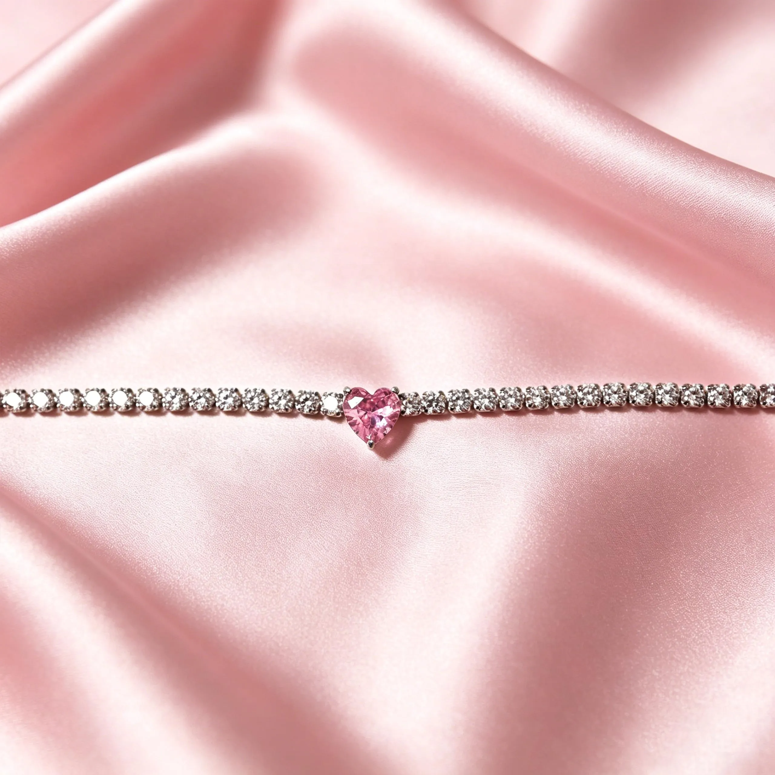 AM RINO MILANO Bracciale tennis donna con cuore in zirconi (rosa) - immagine 2
