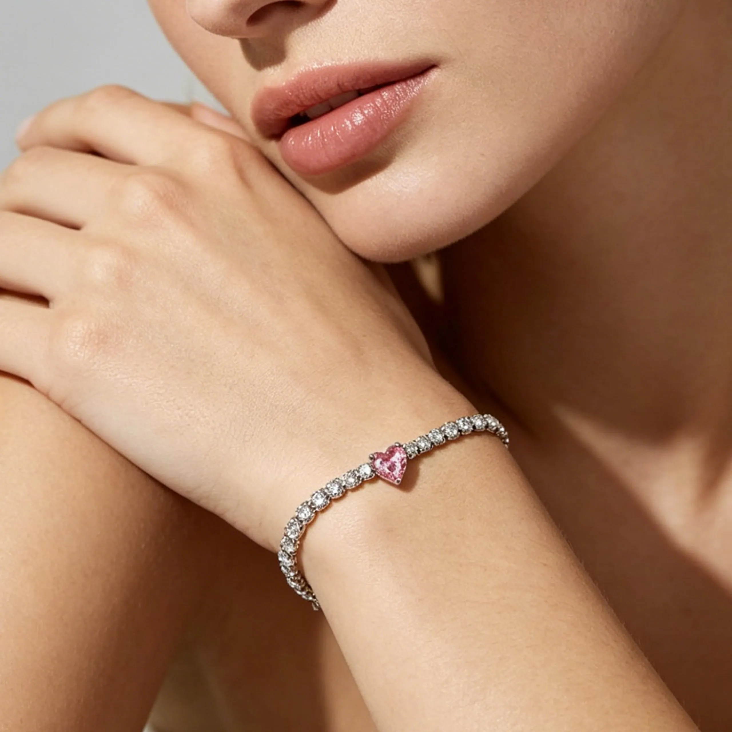 AM RINO MILANO Bracciale tennis donna con cuore in zirconi (rosa) - immagine 3