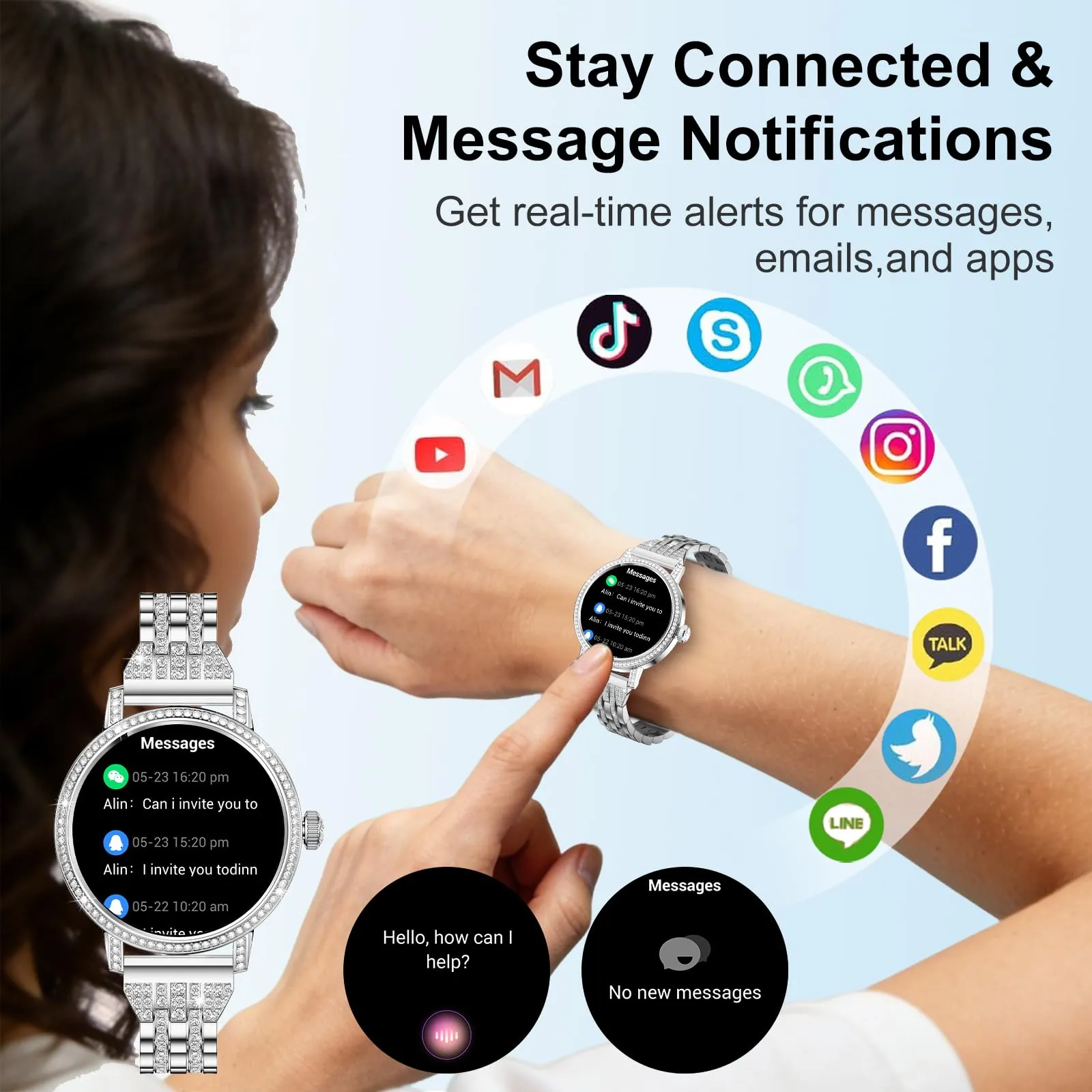 fitonyo Smartwatch Donna con Diamanti, 1.27" HD, Chiamate Bluetooth, 3 Cinturini, SpO2, Pressione, Sonno, Passi, Calorie, IP68, 120+ Modalità Sportive, Argento - immagine 4