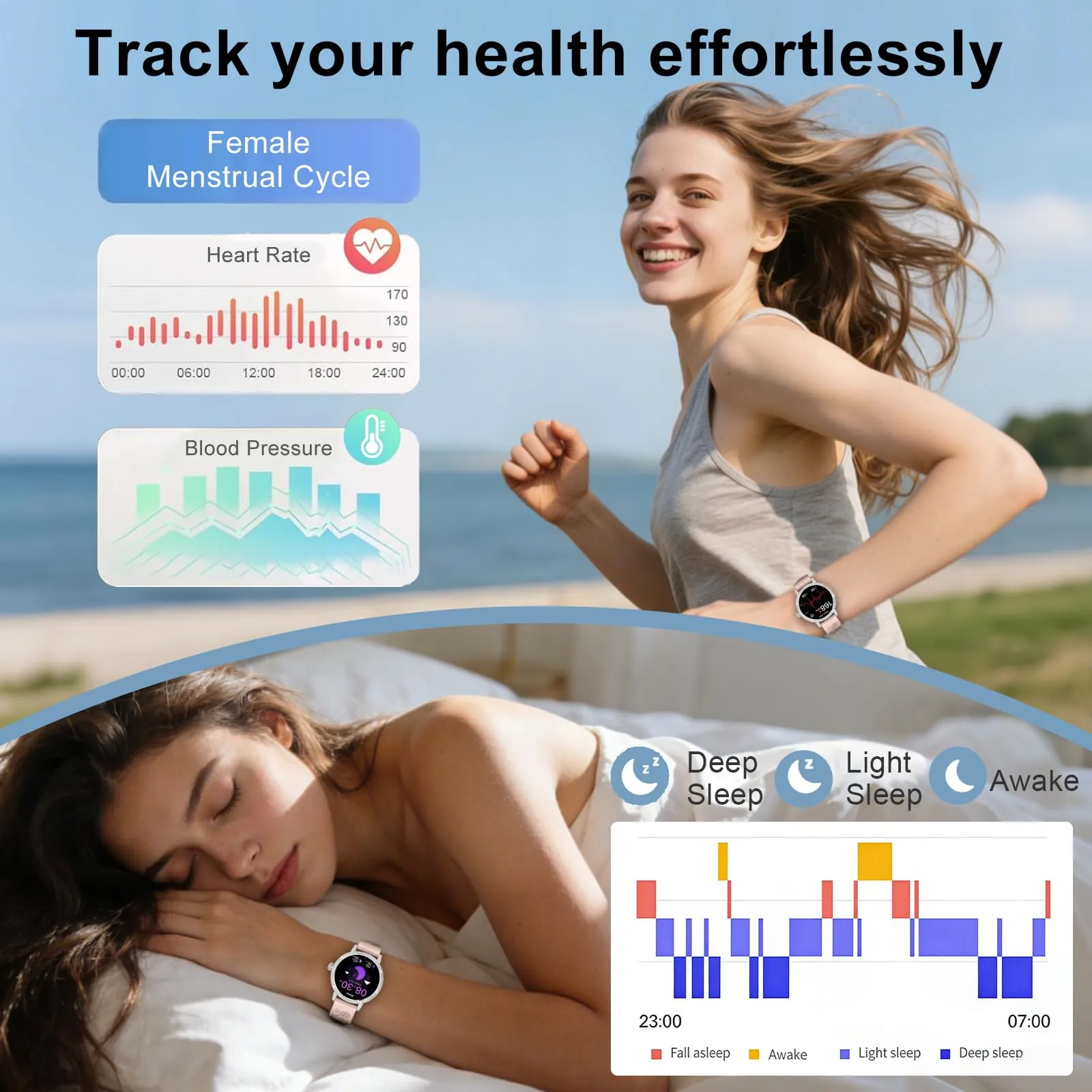 fitonyo Smartwatch Donna con Diamanti, 1.27" HD, Chiamate Bluetooth, 3 Cinturini, SpO2, Pressione, Sonno, Passi, Calorie, IP68, 120+ Modalità Sportive, Argento - immagine 5