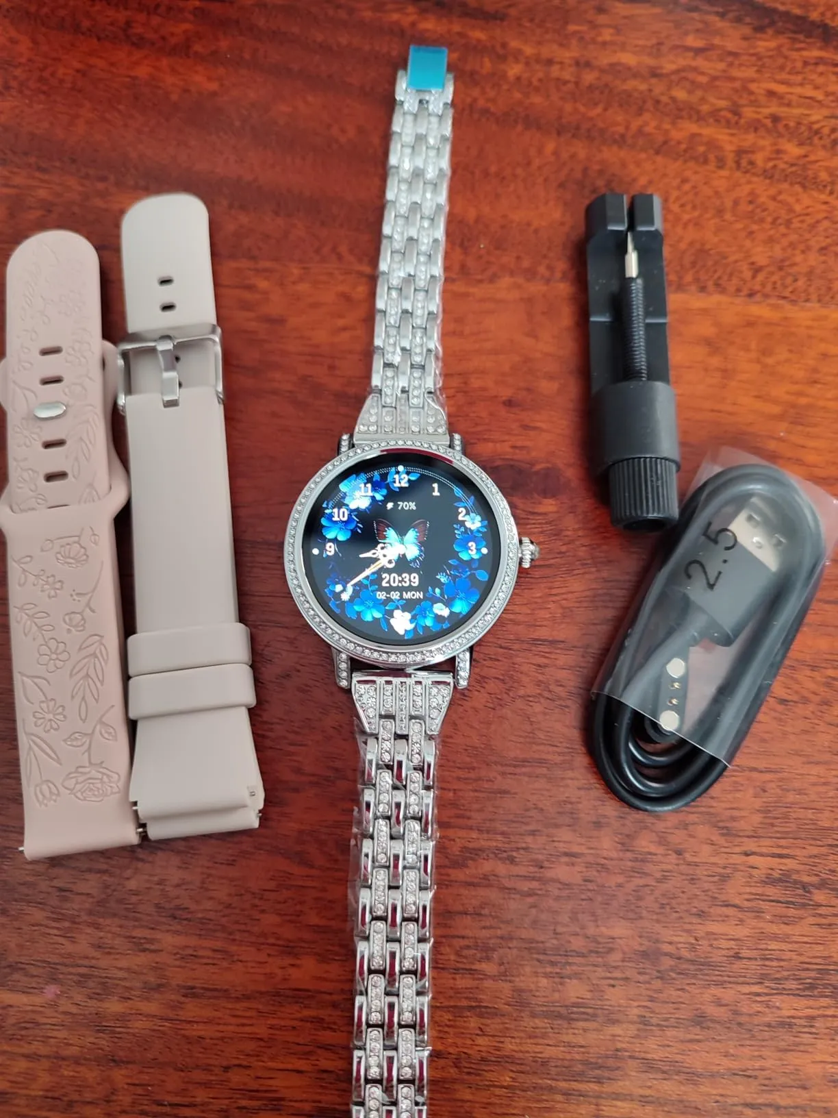 fitonyo Smartwatch Donna con Diamanti, 1.27" HD, Chiamate Bluetooth, 3 Cinturini, SpO2, Pressione, Sonno, Passi, Calorie, IP68, 120+ Modalità Sportive, Argento - immagine 9