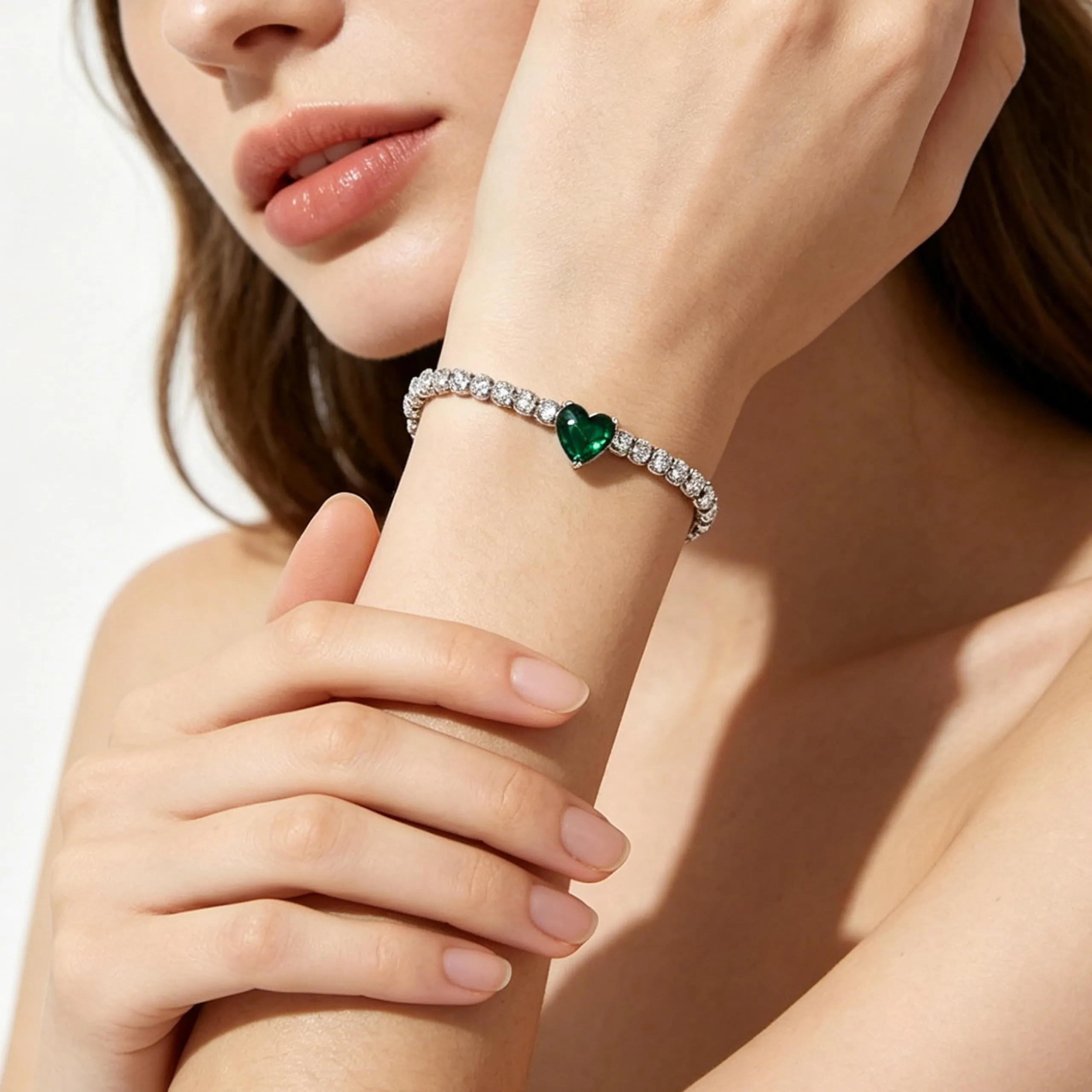AM RINO MILANO Bracciale tennis donna con cuore in zirconi (verde) - immagine 4