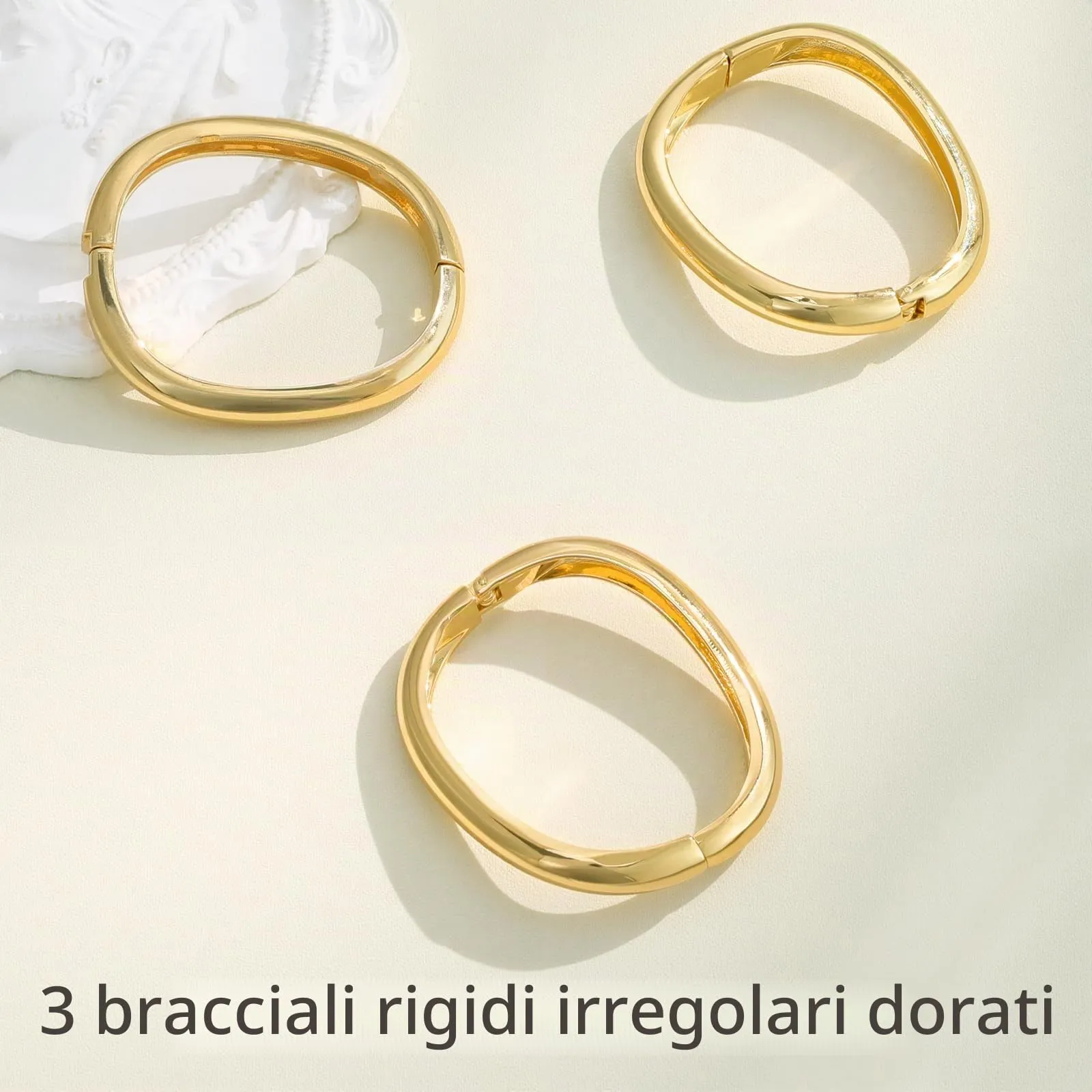 Emibele Bracciali Dorati da Donna, 3 Pezzi, Chunky Irregolari - immagine 6