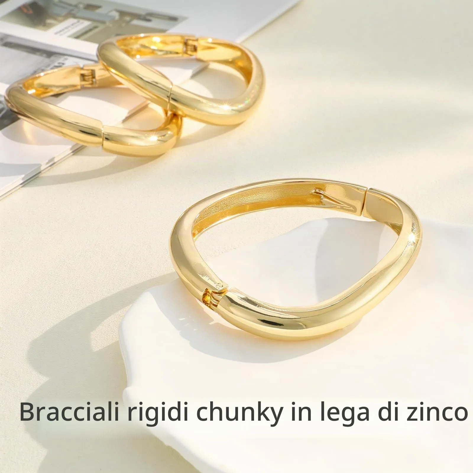 Emibele Bracciali Dorati da Donna, 3 Pezzi, Chunky Irregolari - immagine 7