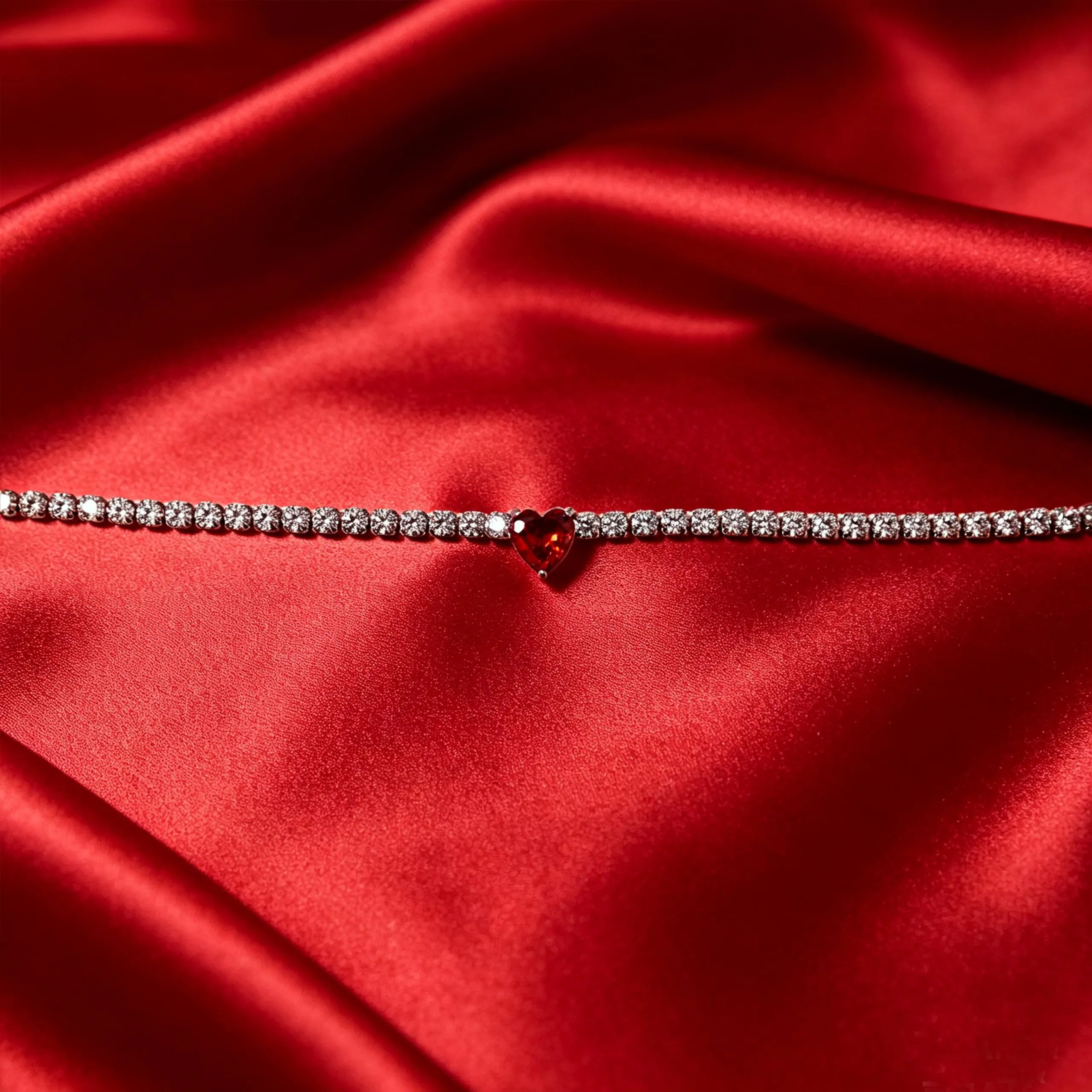 AM RINO MILANO Bracciale tennis donna con cuore in zirconi (Rosso) - immagine 2