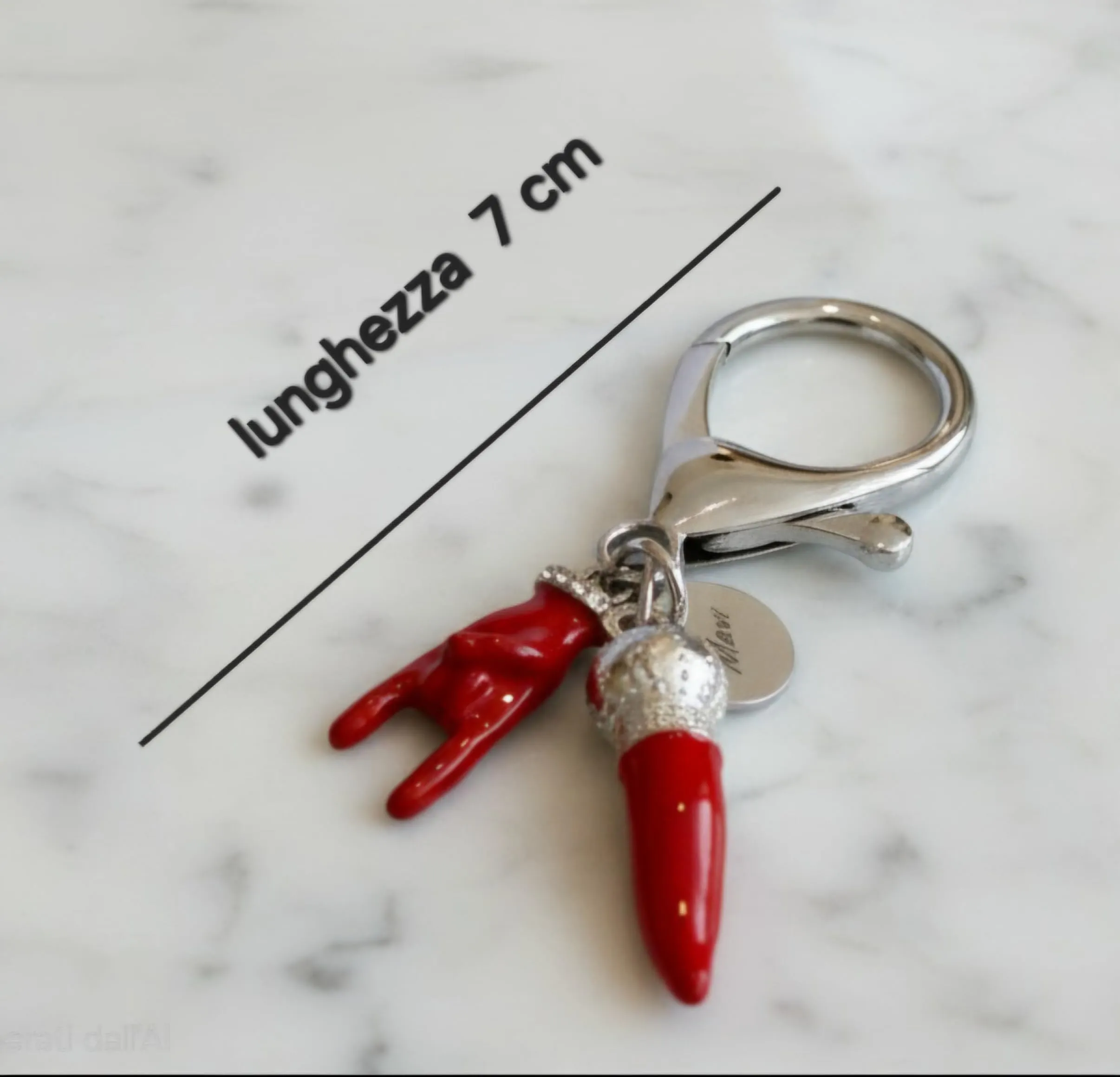 Mavi jewel Ciondolo Portafortuna con Cornetto Rosso, Charm in Argento con Cuore e Ferro di Cavallo, Accessorio Portachiavi Italiano - immagine 4