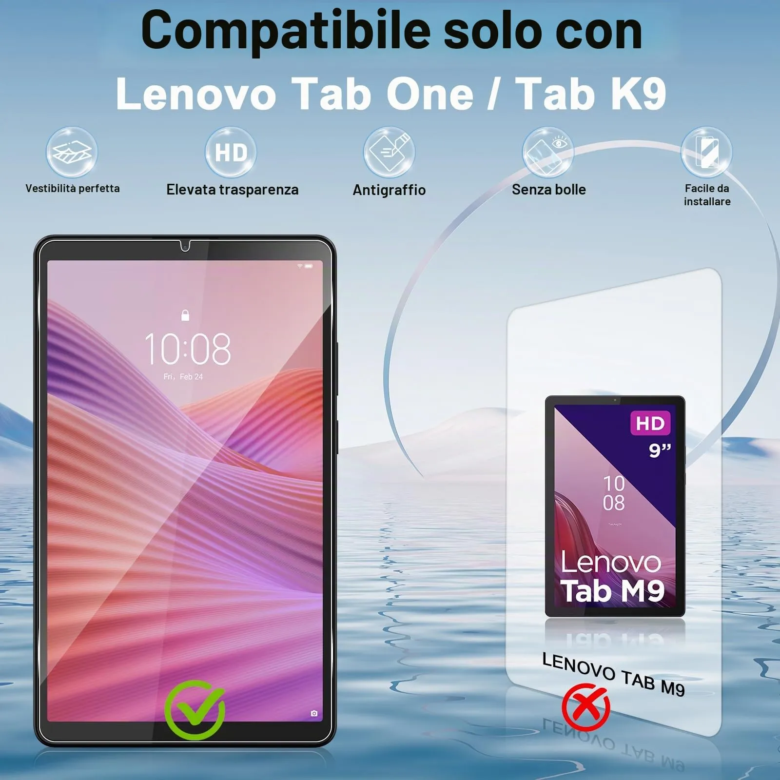 ELYCO Pellicola Protettiva in Vetro Temperato per Lenovo Tab One/Tab K9 8.7 Pollici - immagine 2