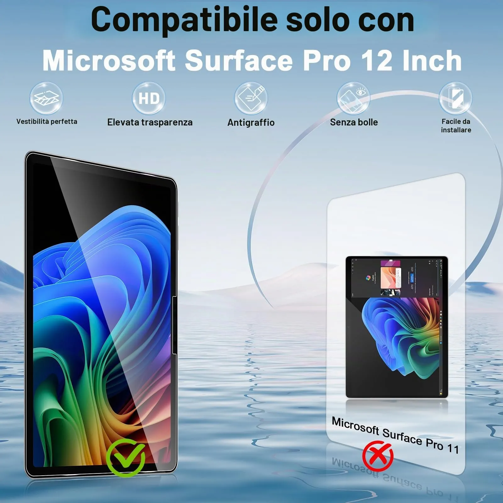 ELYCO Pellicola Protettiva in Vetro Temperato per Microsoft Surface Pro 12" 1ª/2ª Edizione - immagine 2
