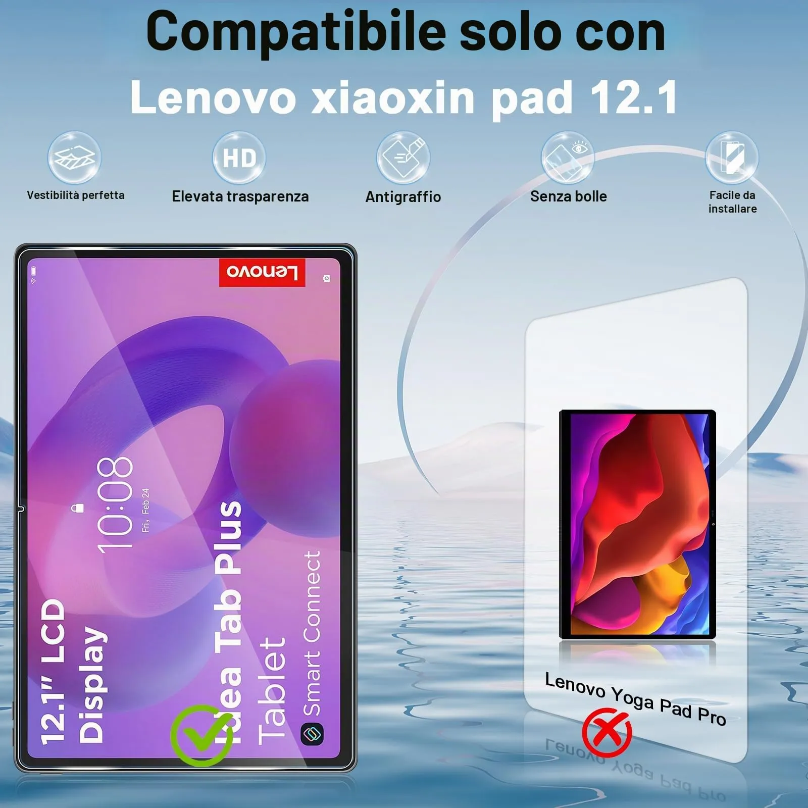 ELYCO Pellicola Protettiva in Vetro Temperato per Lenovo Idea Tab Plus/Tab Plus Gen 2 12.1" - immagine 2