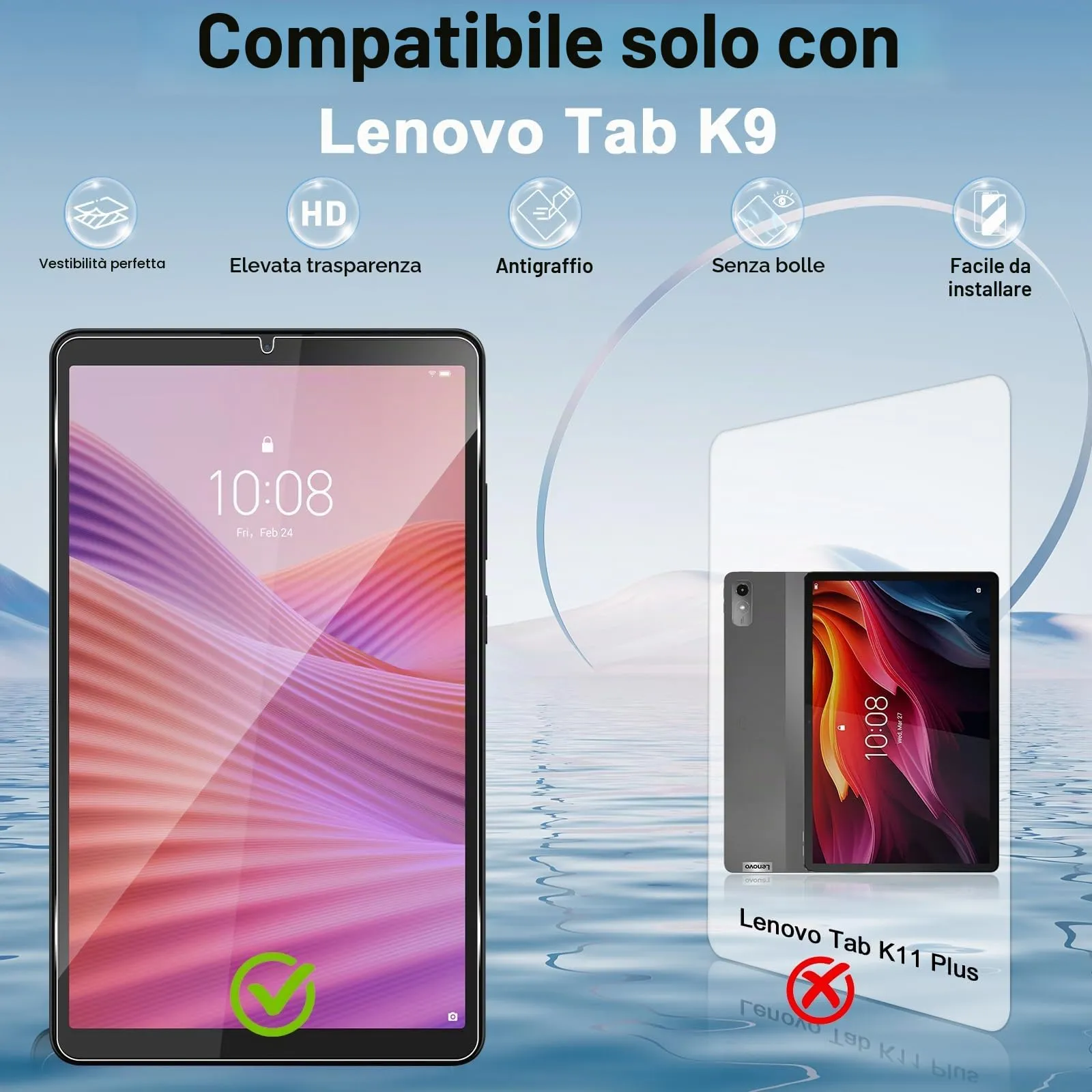 ELYCO Pellicola Protettiva in Vetro Temperato per Lenovo Tab One / Tab K9 8.7 Pollici - immagine 2