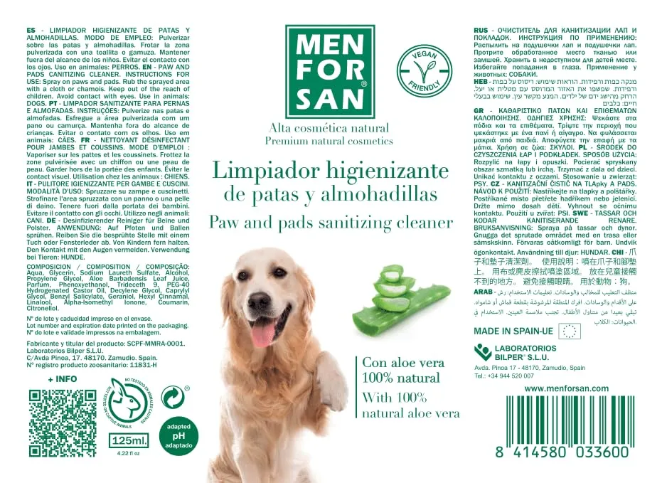 Menforsan Detergente per Zampe e Cuscinetti per Cani con Aloe Vera, 125 ml - immagine 2
