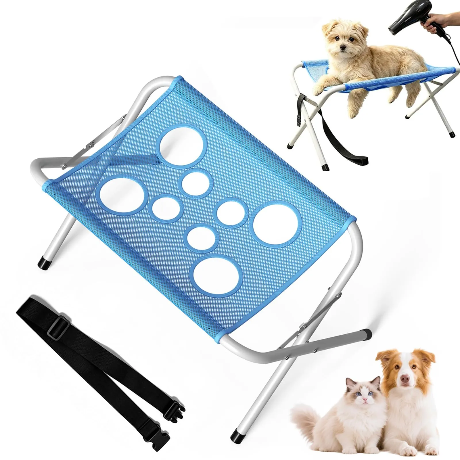 DONGSZQ Tavolo da Toelettatura per Animali Domestici con Amaca e Supporto Pieghevole, Blu - immagine 1