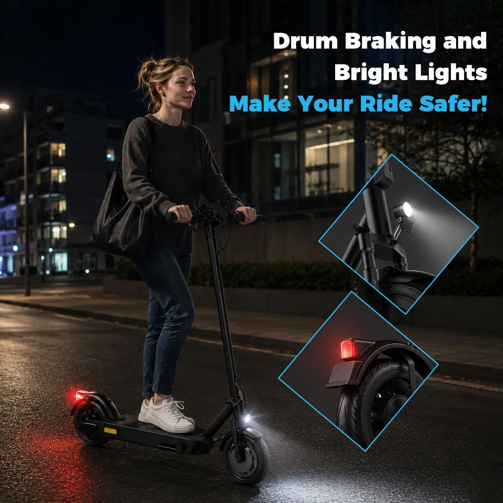 Zephyride V10 Monopattino Elettrico Adulto, 350W, Pneumatici 25,4 cm, Velocità 25km/h, Autonomia 45km, Doppio Freno a Tamburo, Pieghevole, Carico Massimo 120kg - immagine 5