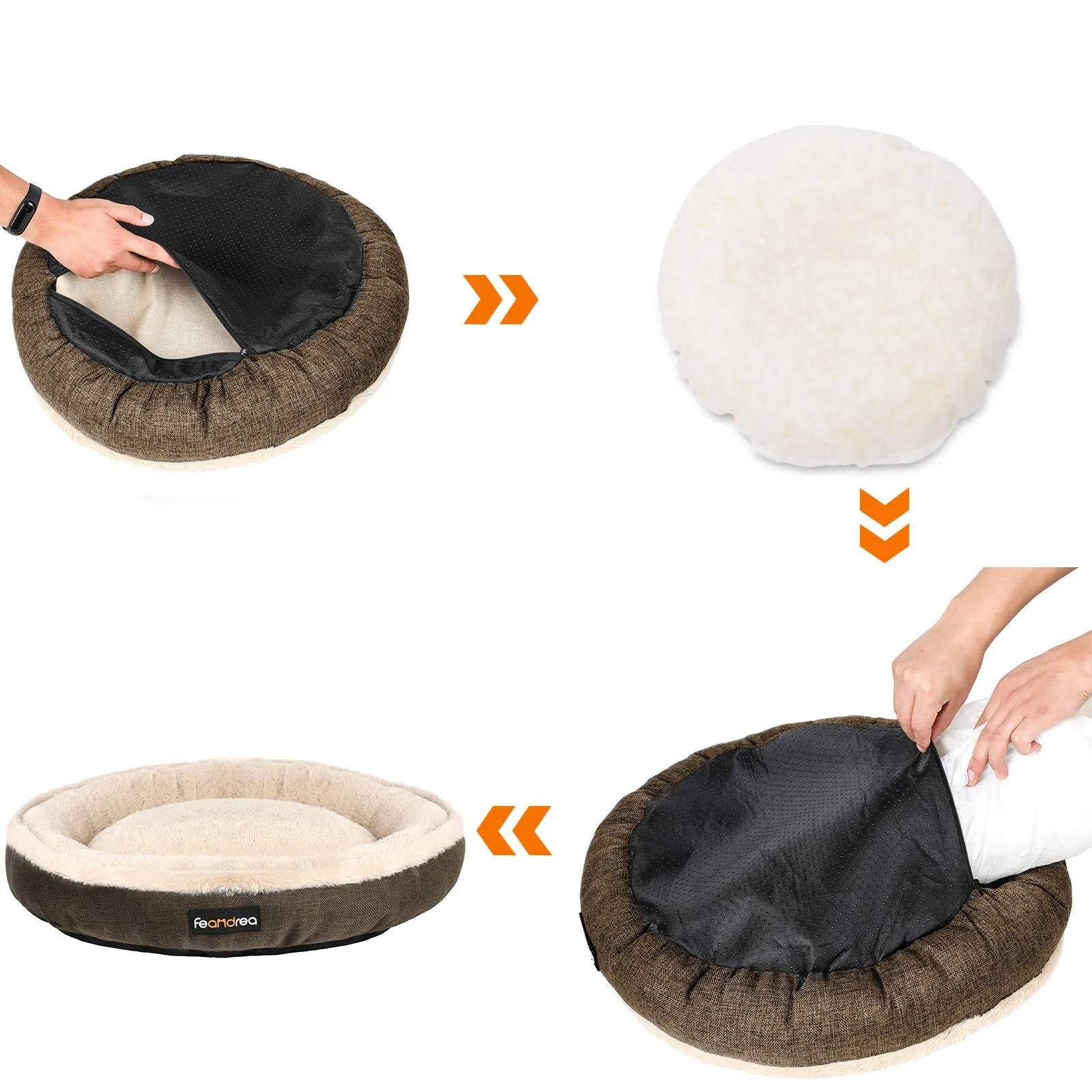 Feandrea Cuccia Divano per Cani e Gatti a Ciambella, 55 cm, Marrone PGW55C - immagine 3