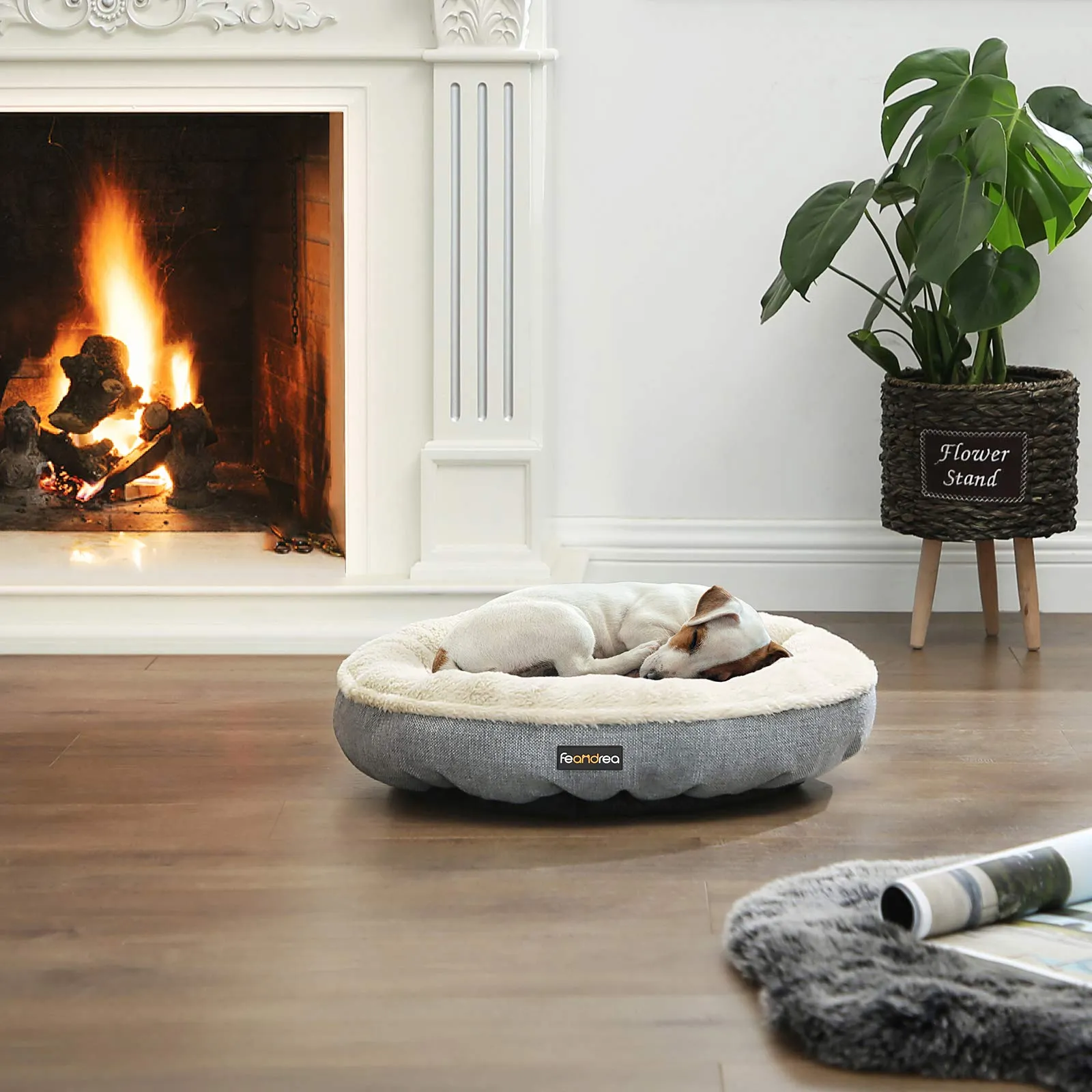 Feandrea Cuccia Divano per Cani e Gatti, Forma di Ciambella, 55 cm, Grigio PGW55G - immagine 2