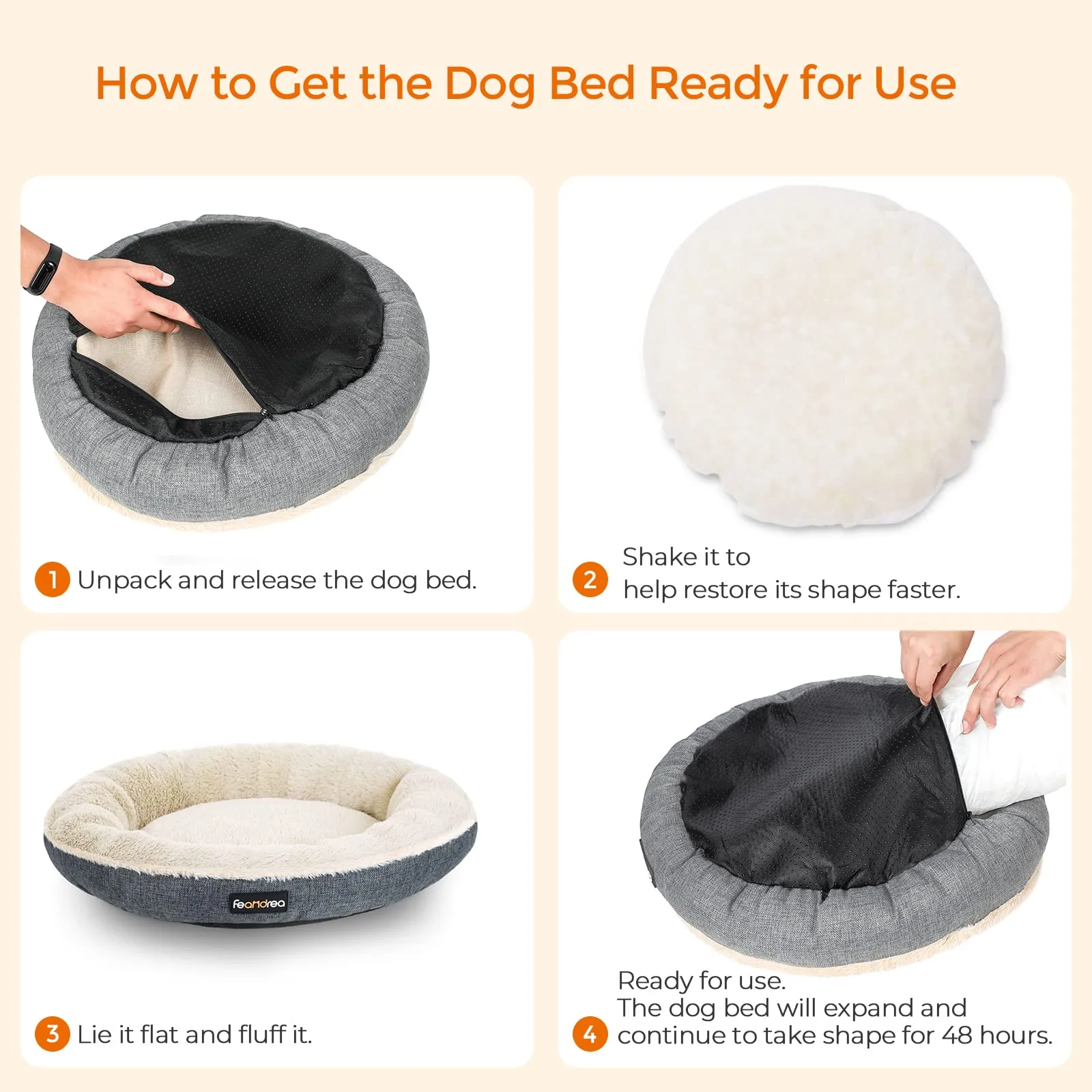 Feandrea Cuccia Divano per Cani e Gatti, Forma di Ciambella, 55 cm, Grigio PGW55G - immagine 3